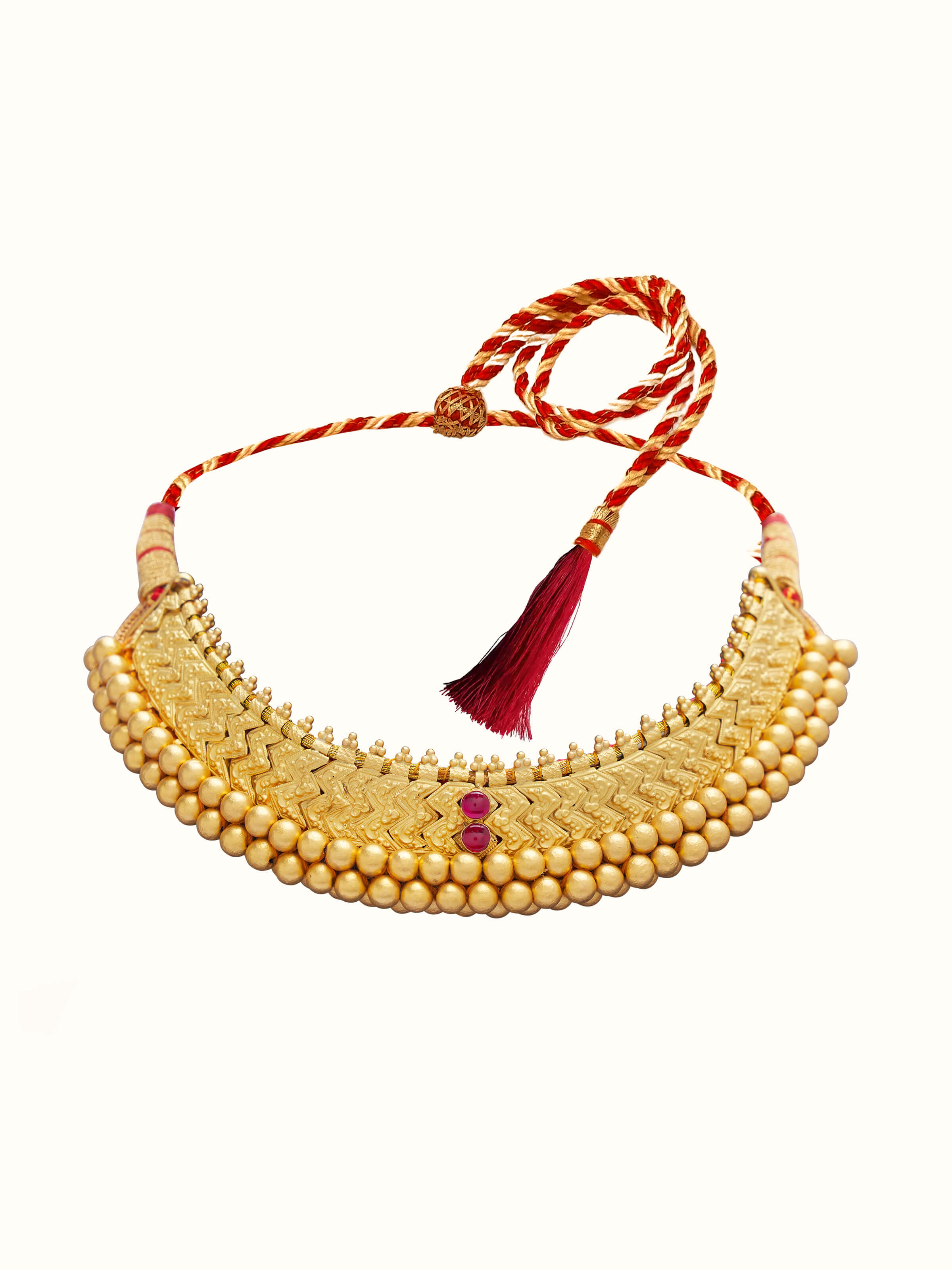 Front view of Thushi 22 Karat Gold Choker showcasing elegant design and intricate gold detailing