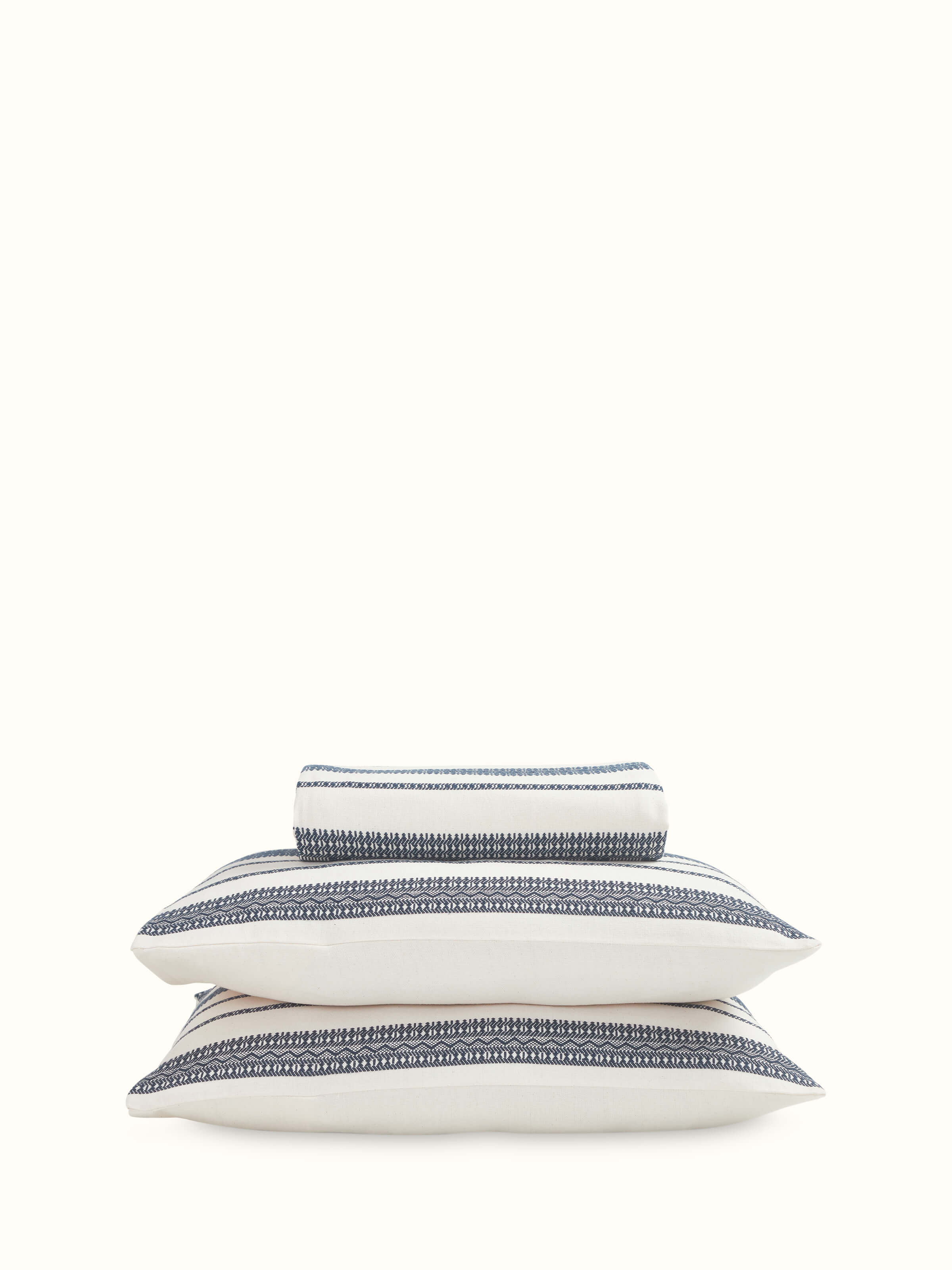 Adalaj Blue Stripe Cotton Bhujodi Extra-Weft Queen Bedspread Set (3 pcs) displayed with an elegant stripe pattern.