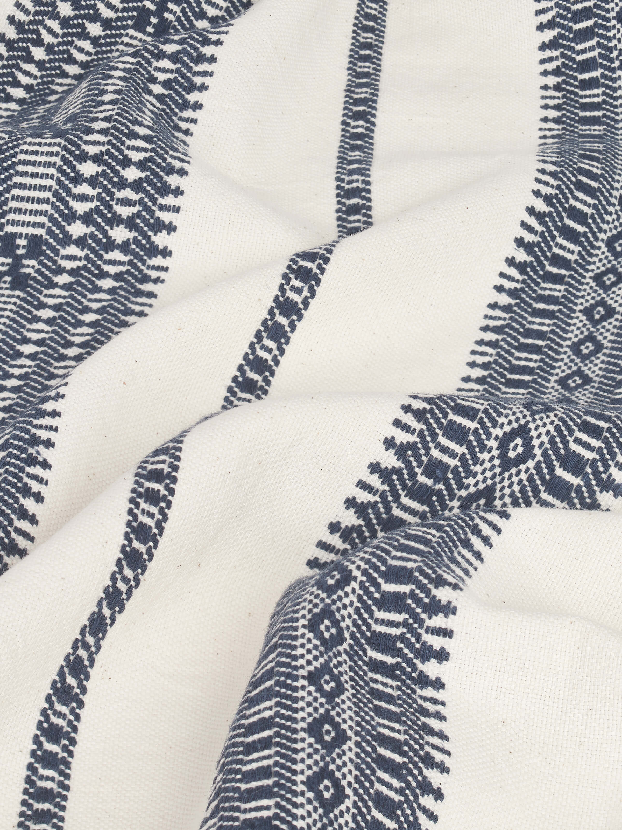 Detail view of Adalaj Blue Stripe Cotton Bhujodi Extra-Weft Queen Bedspread Set (3 pcs) highlighting the fabric texture.