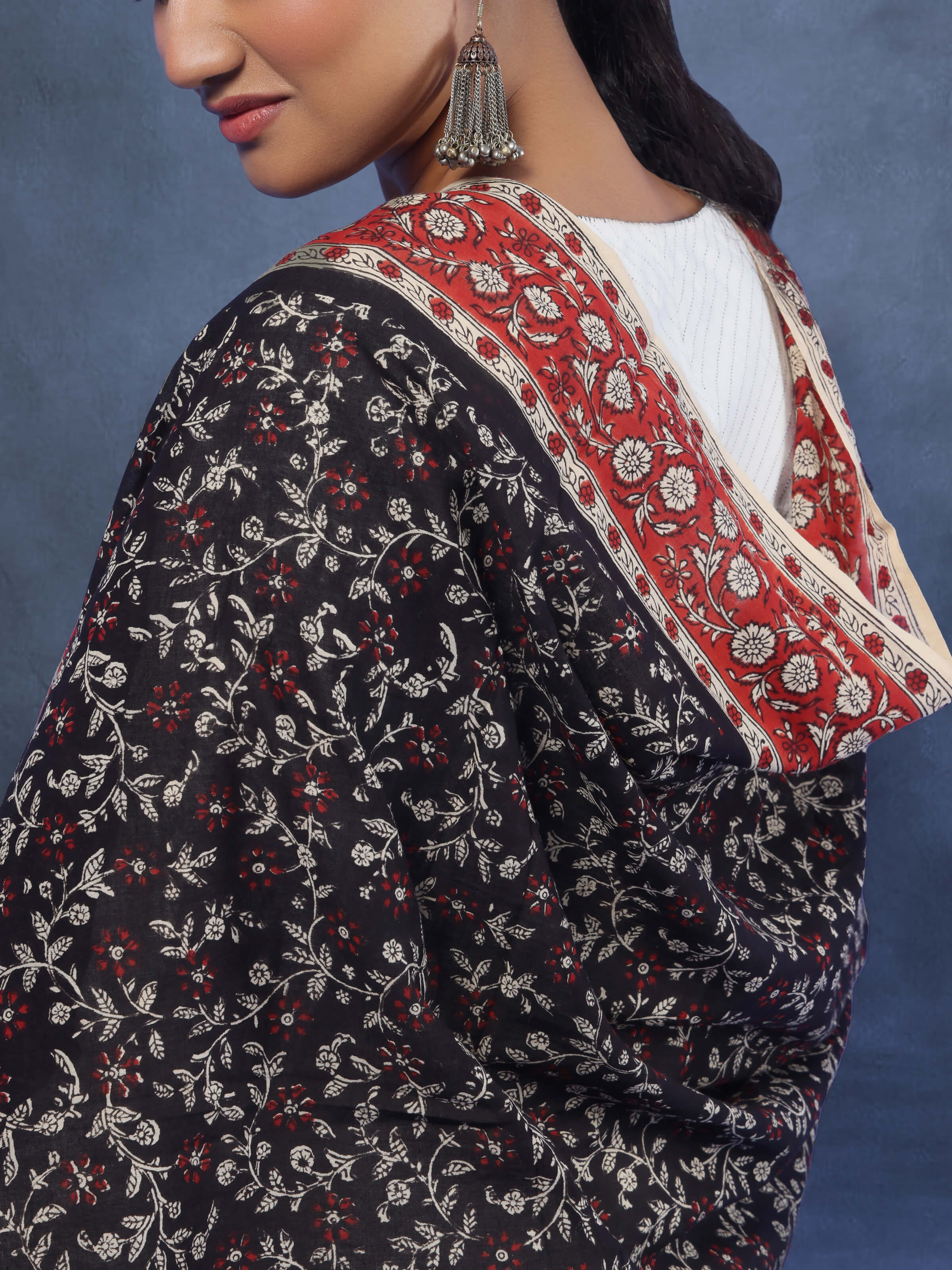 Black Cotton Bagru Block Printed Dupatta