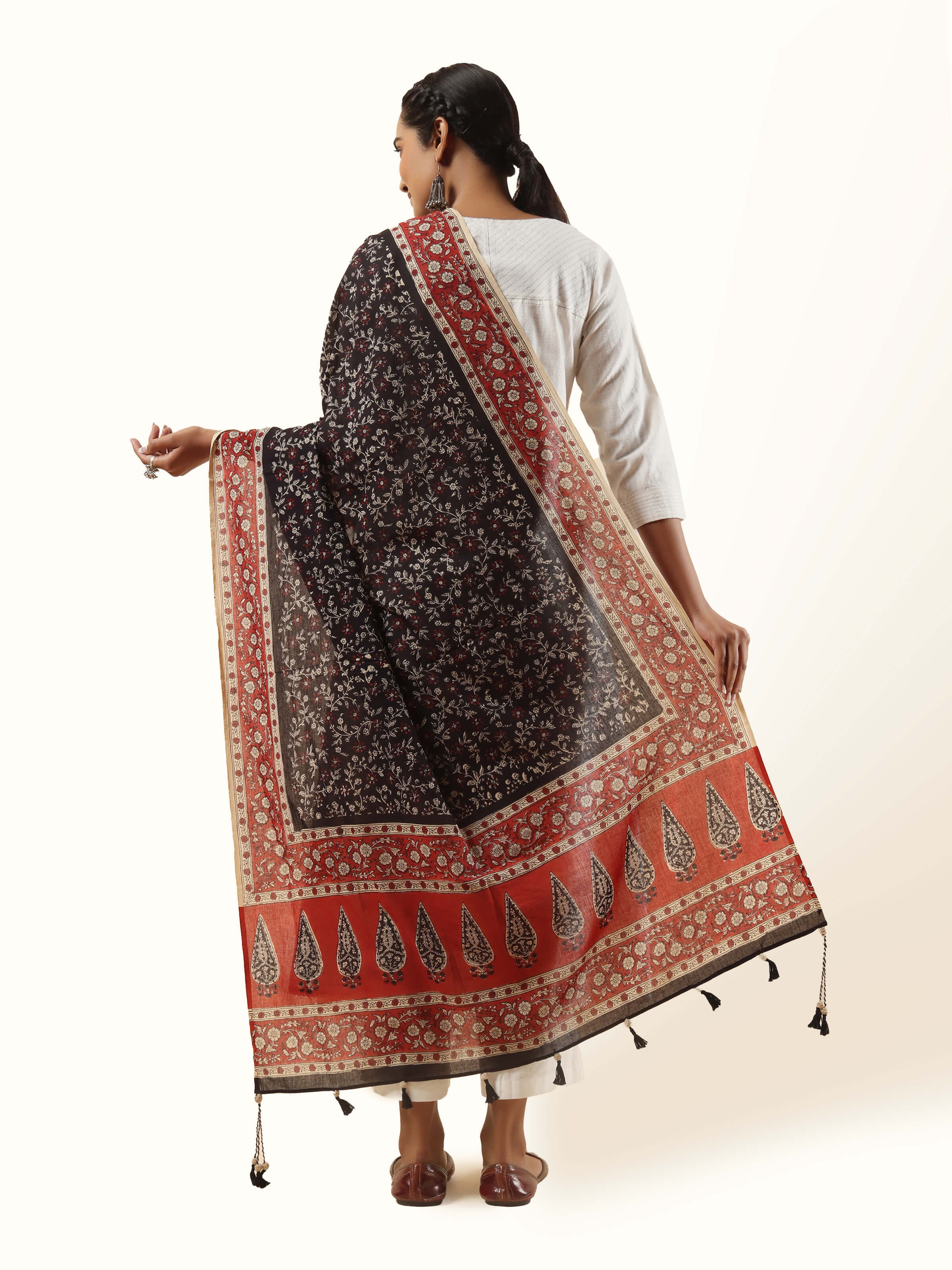 Black Cotton Bagru Block Printed Dupatta