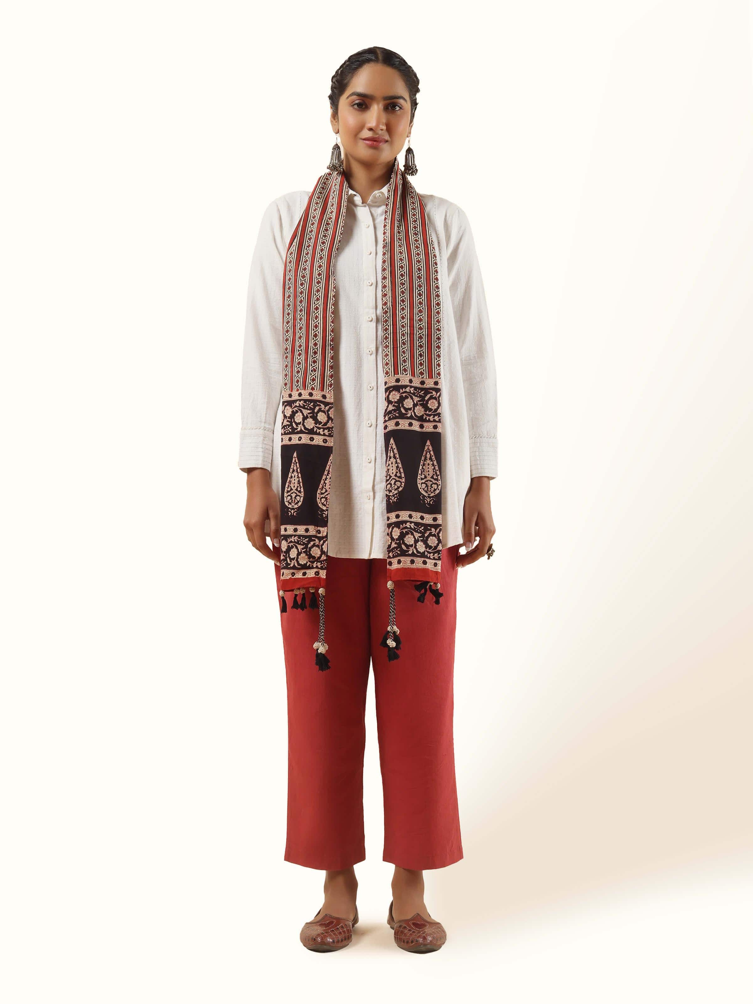 Black Cotton Bagru Block Printed Stole