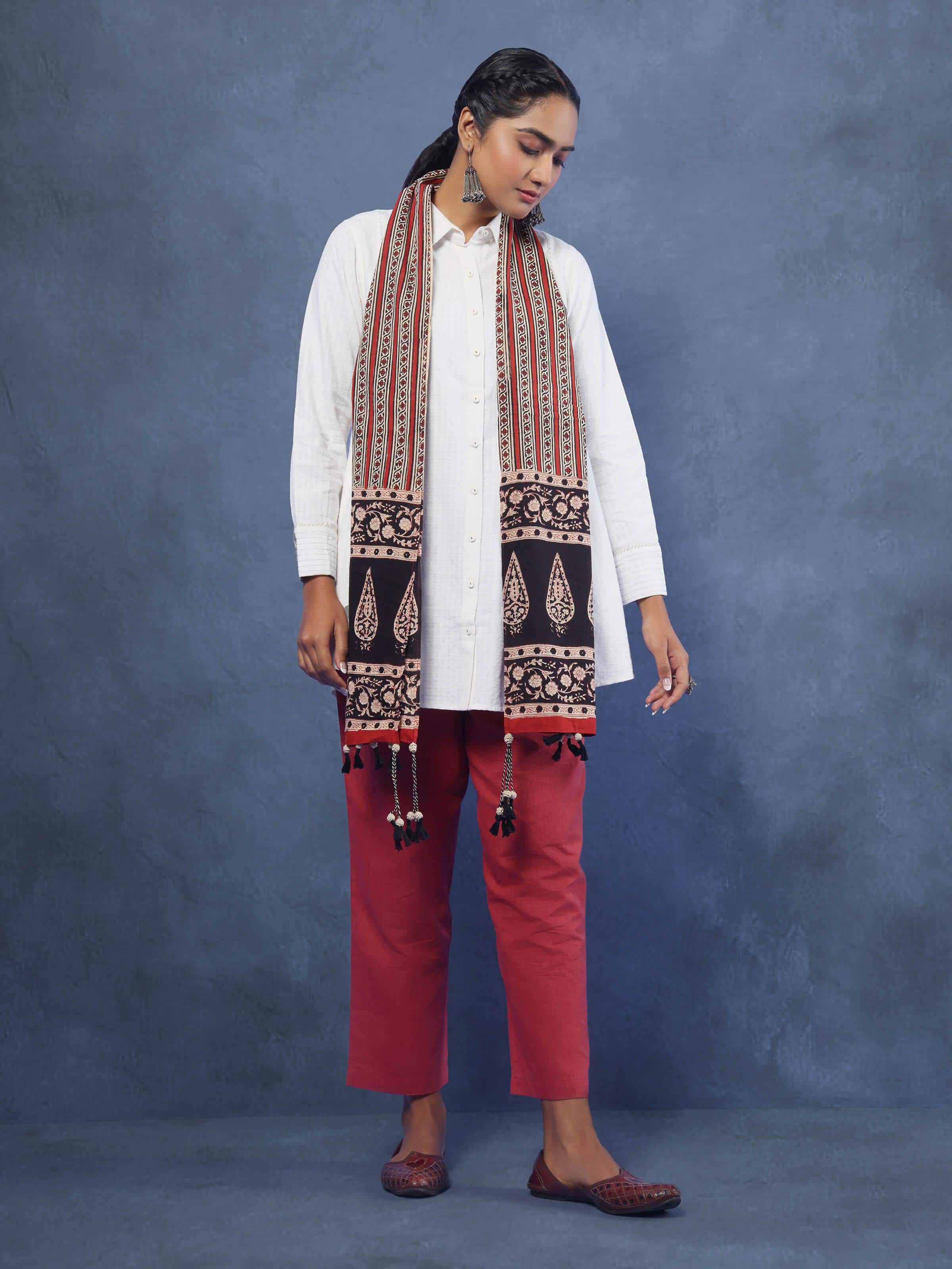 Black Cotton Bagru Block Printed Stole