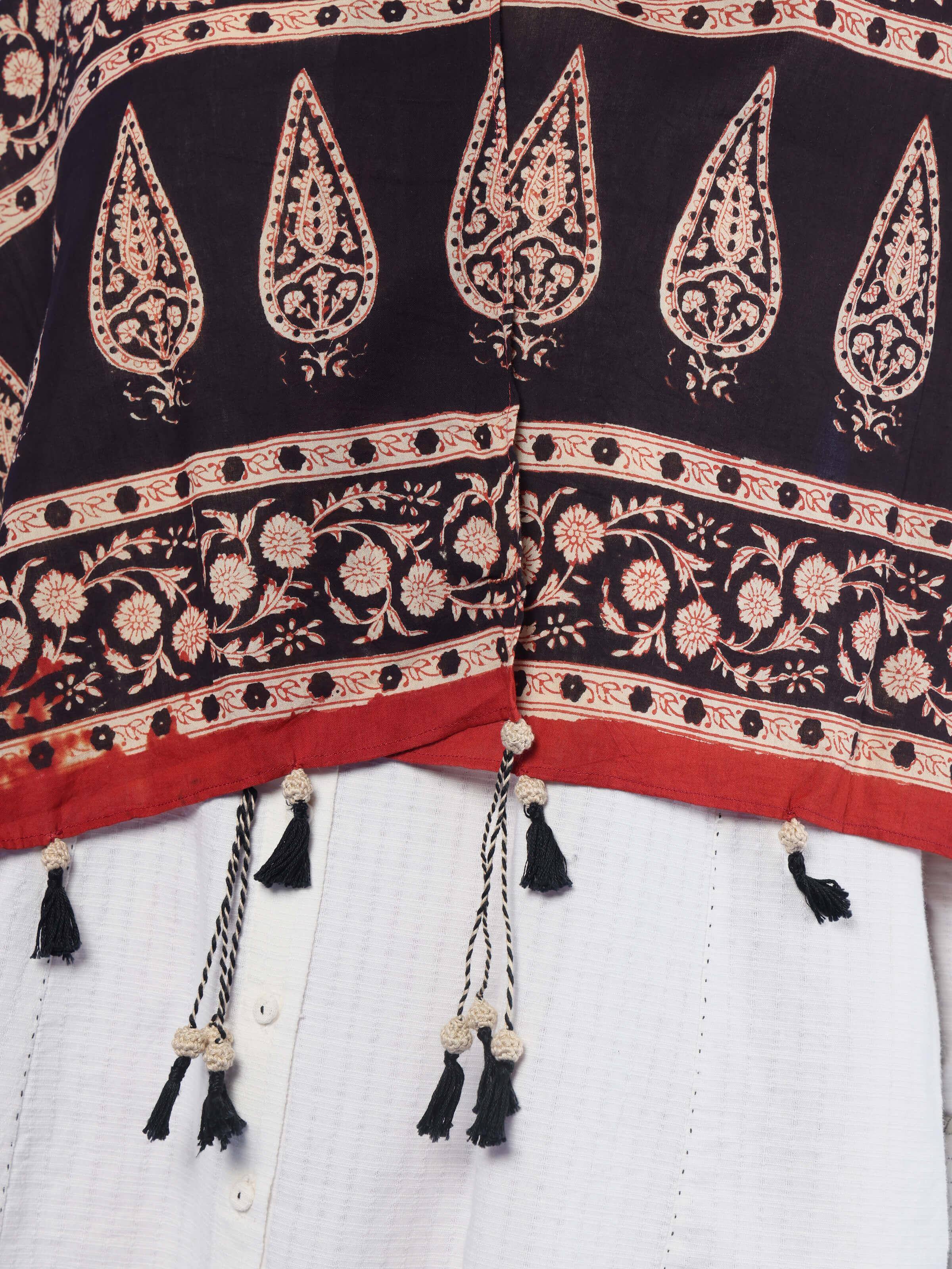 Black Cotton Bagru Block Printed Stole