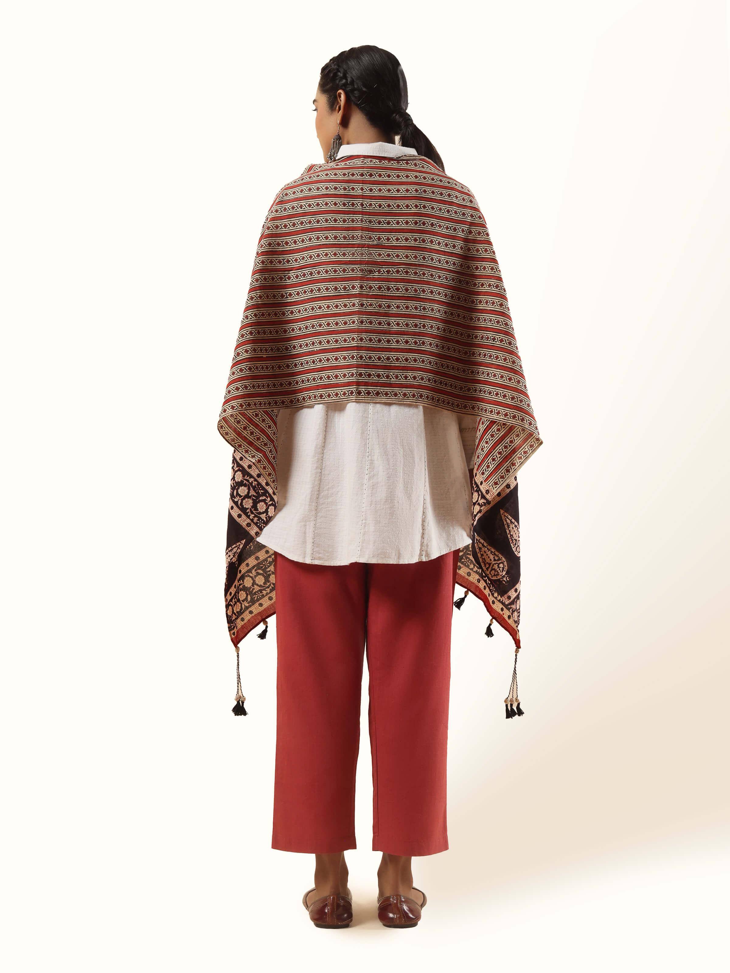 Black Cotton Bagru Block Printed Stole