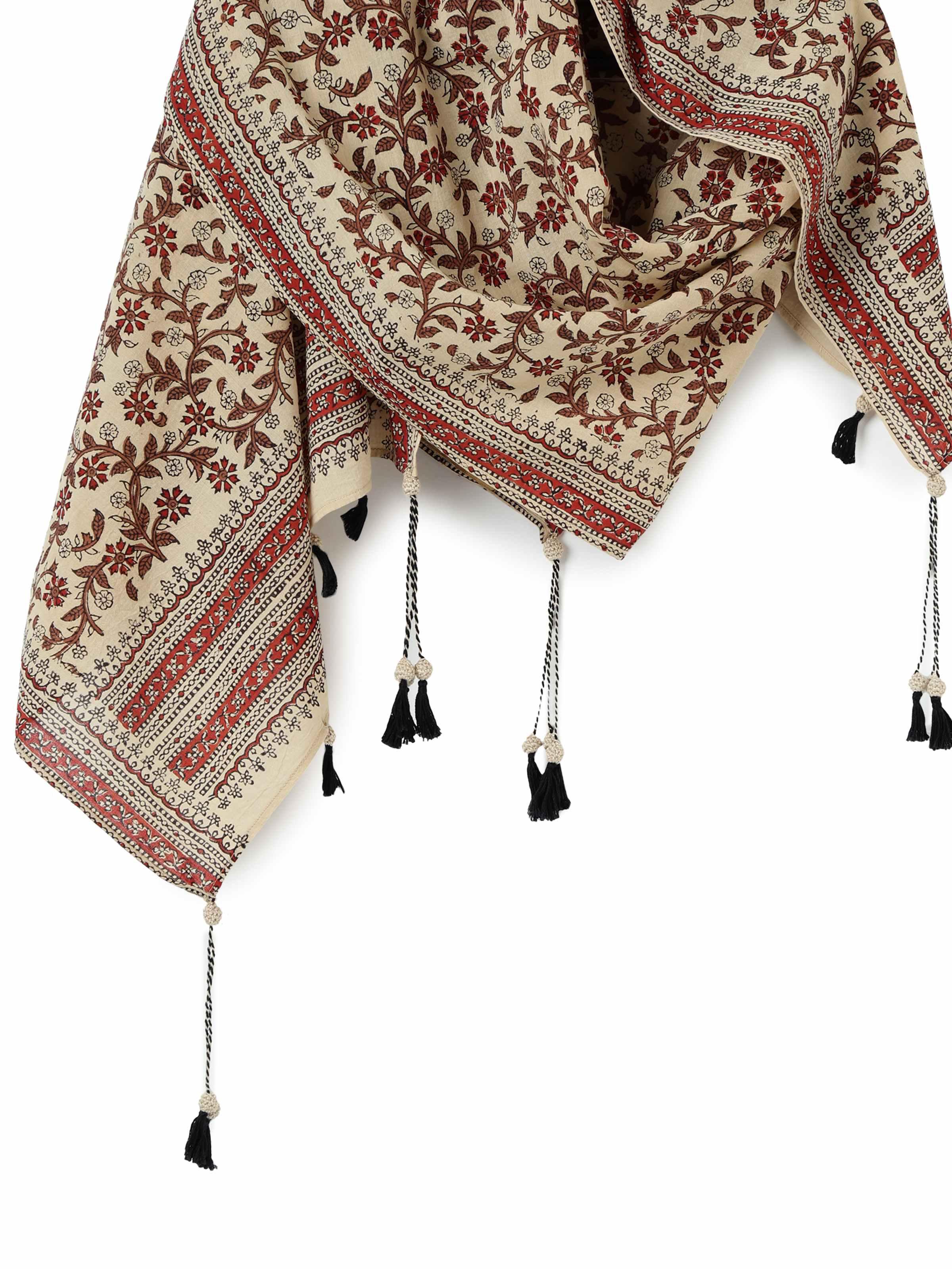 Off-white Cotton Bagru Block Printed Stole