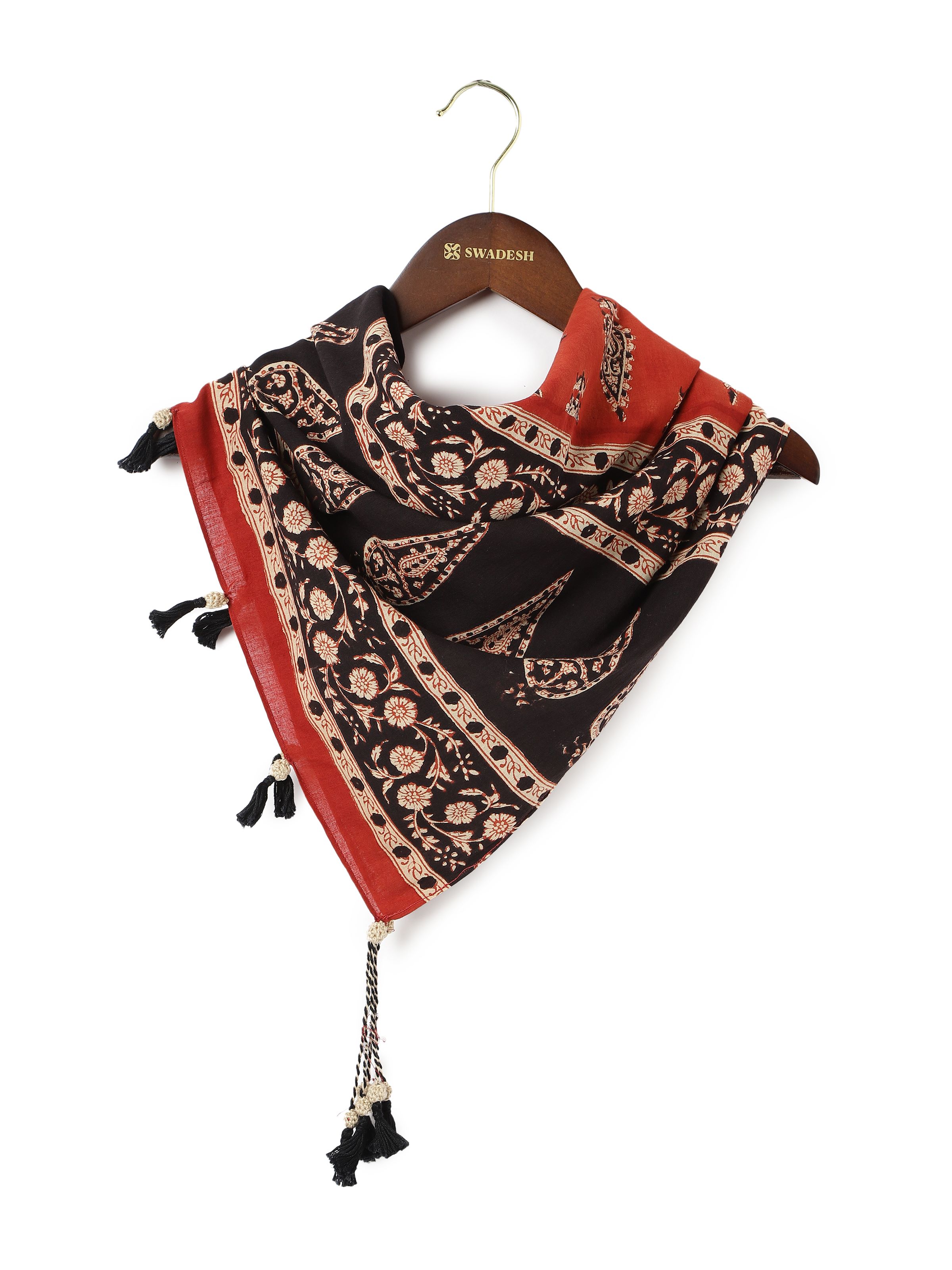 Rust Cotton Bagru Block Printed Stole