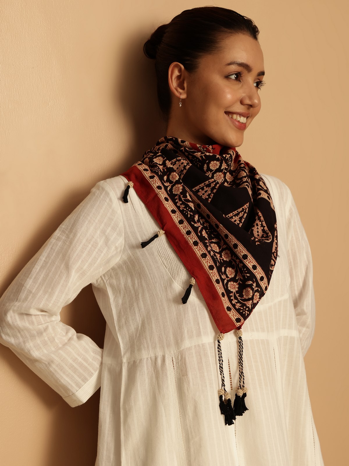 Rust Cotton Bagru Block Printed Stole