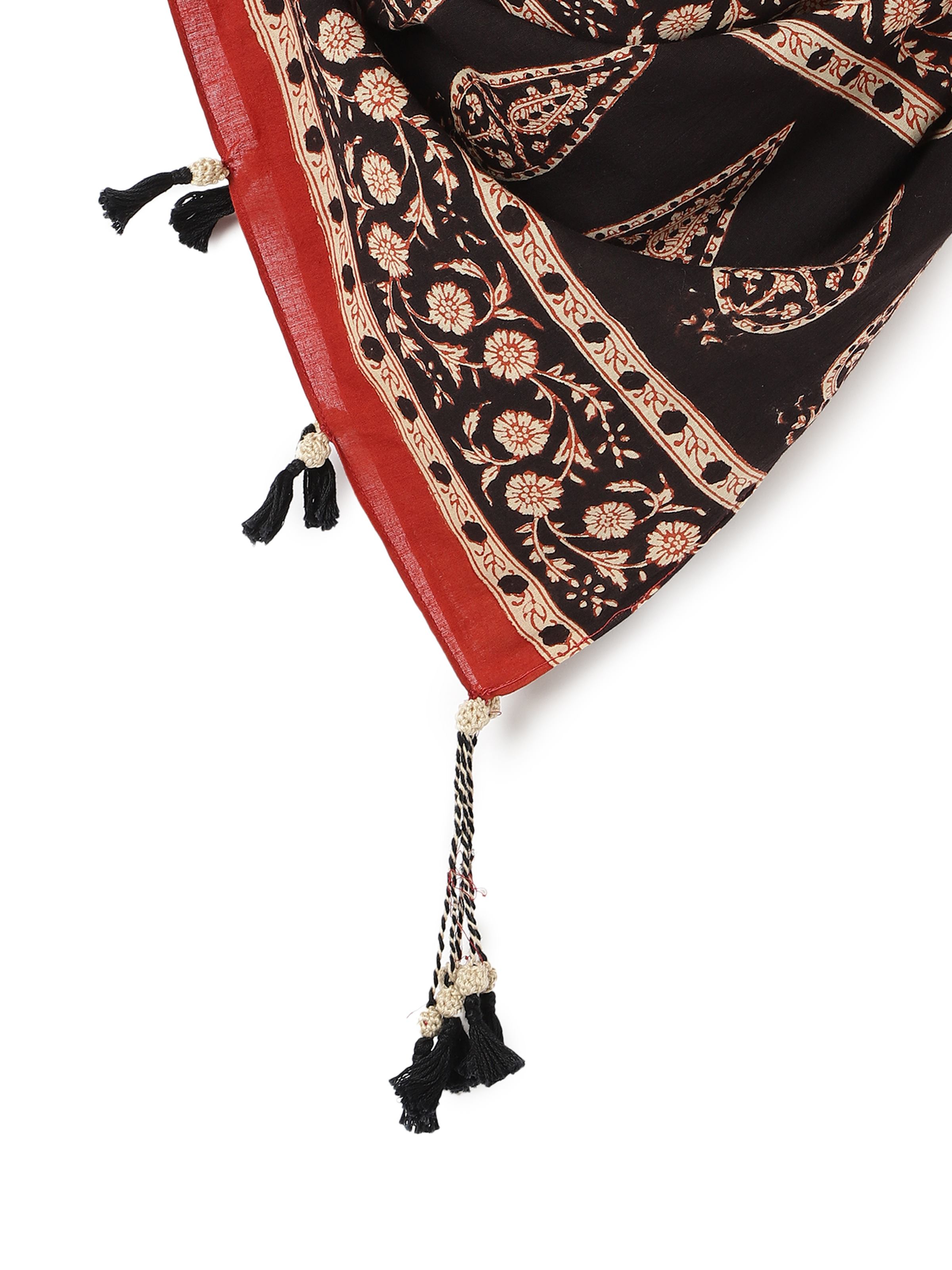 Rust Cotton Bagru Block Printed Stole