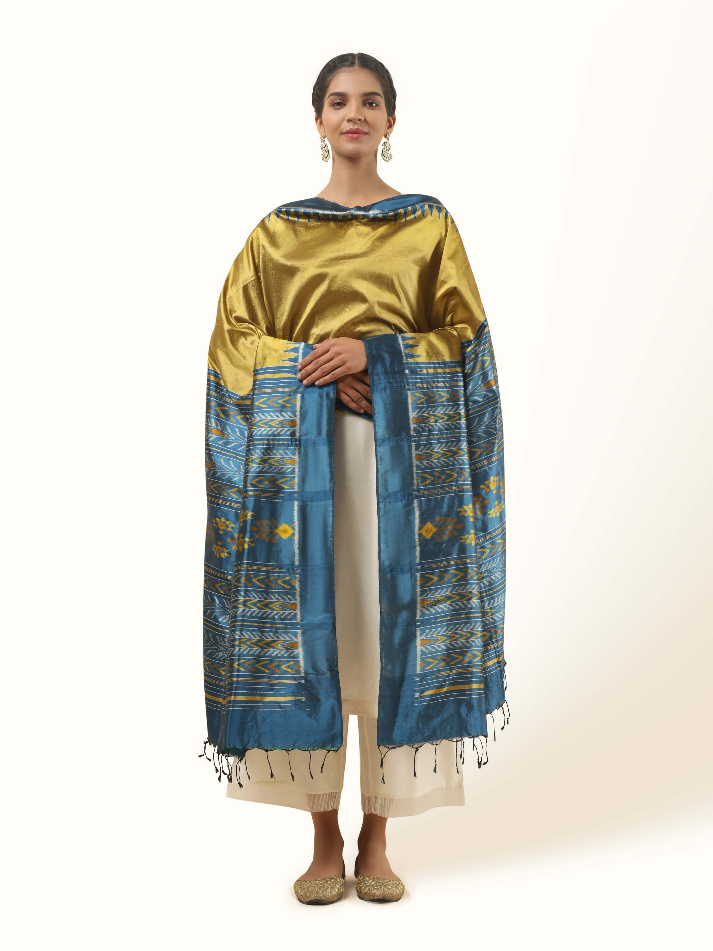 Blue & Golden Silk Odisha Ikat Dupatta