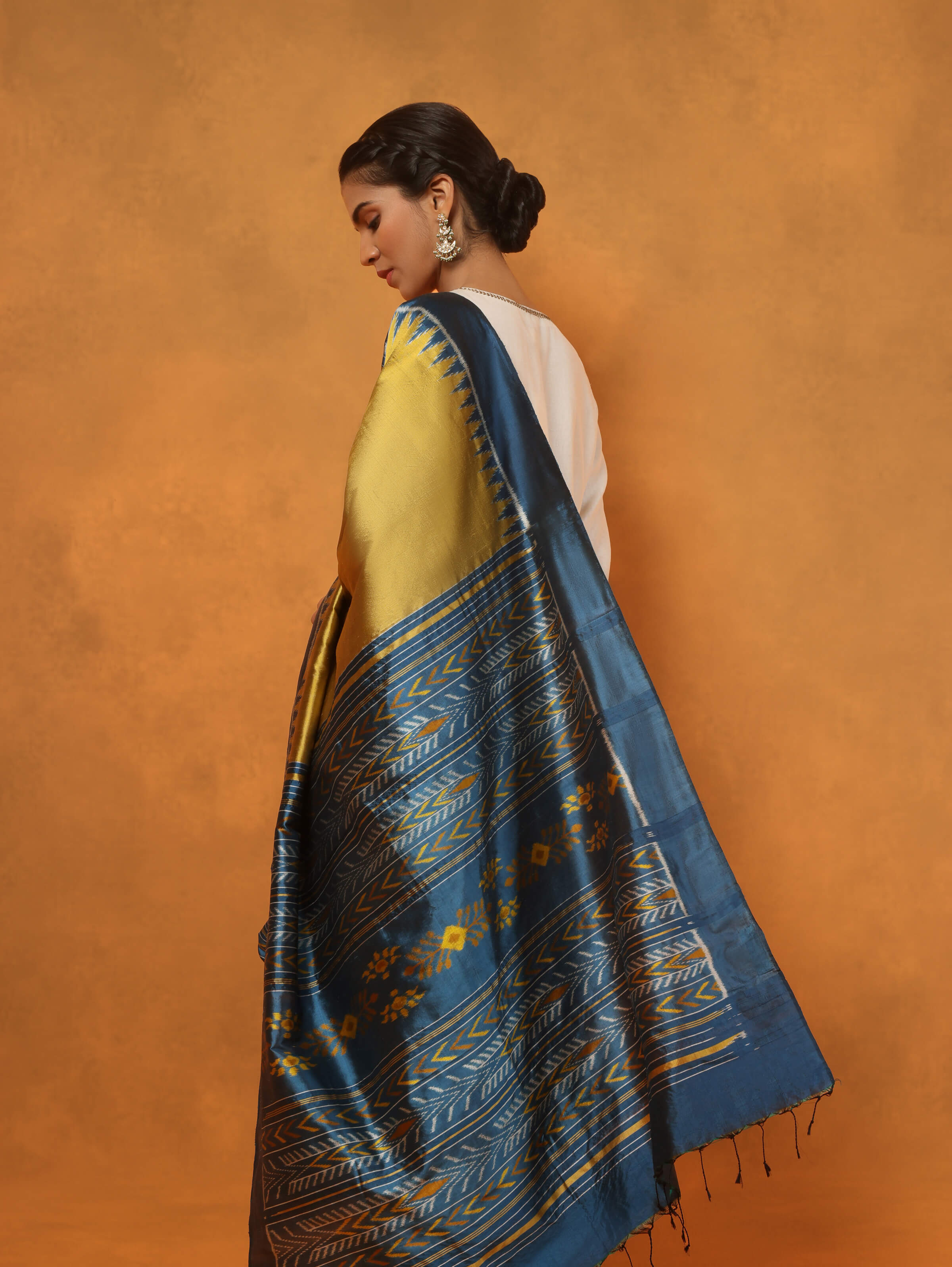 Blue & Golden Silk Odisha Ikat Dupatta