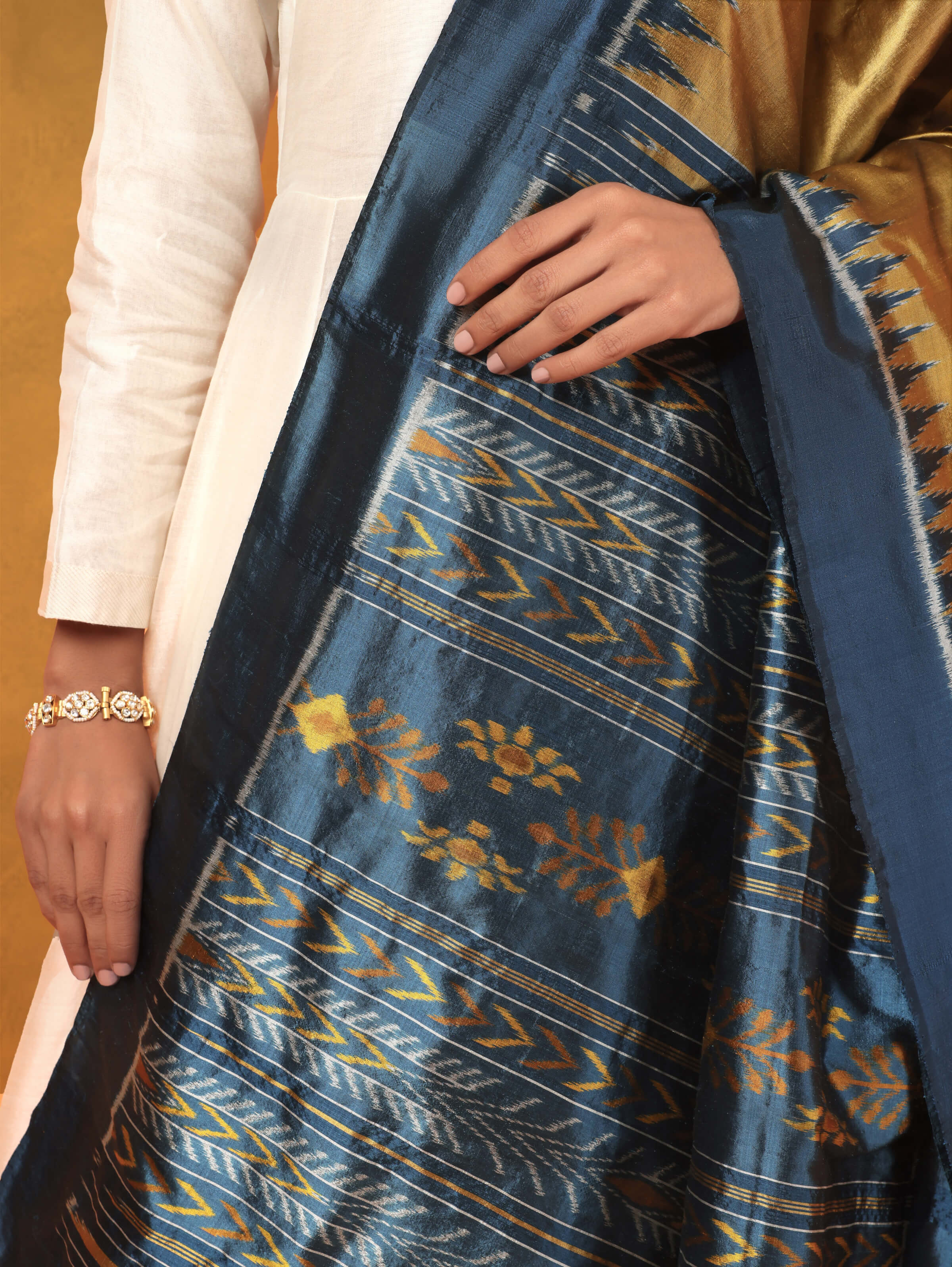 Blue & Golden Silk Odisha Ikat Dupatta