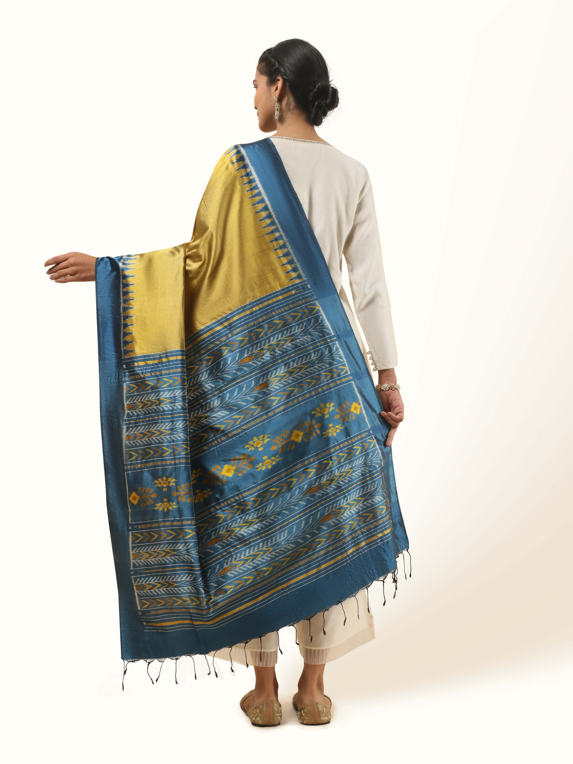 Blue & Golden Silk Odisha Ikat Dupatta