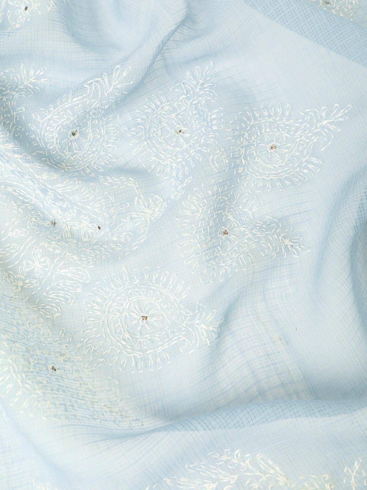 Light Blue Cotton Silk Chikankari Dupatta