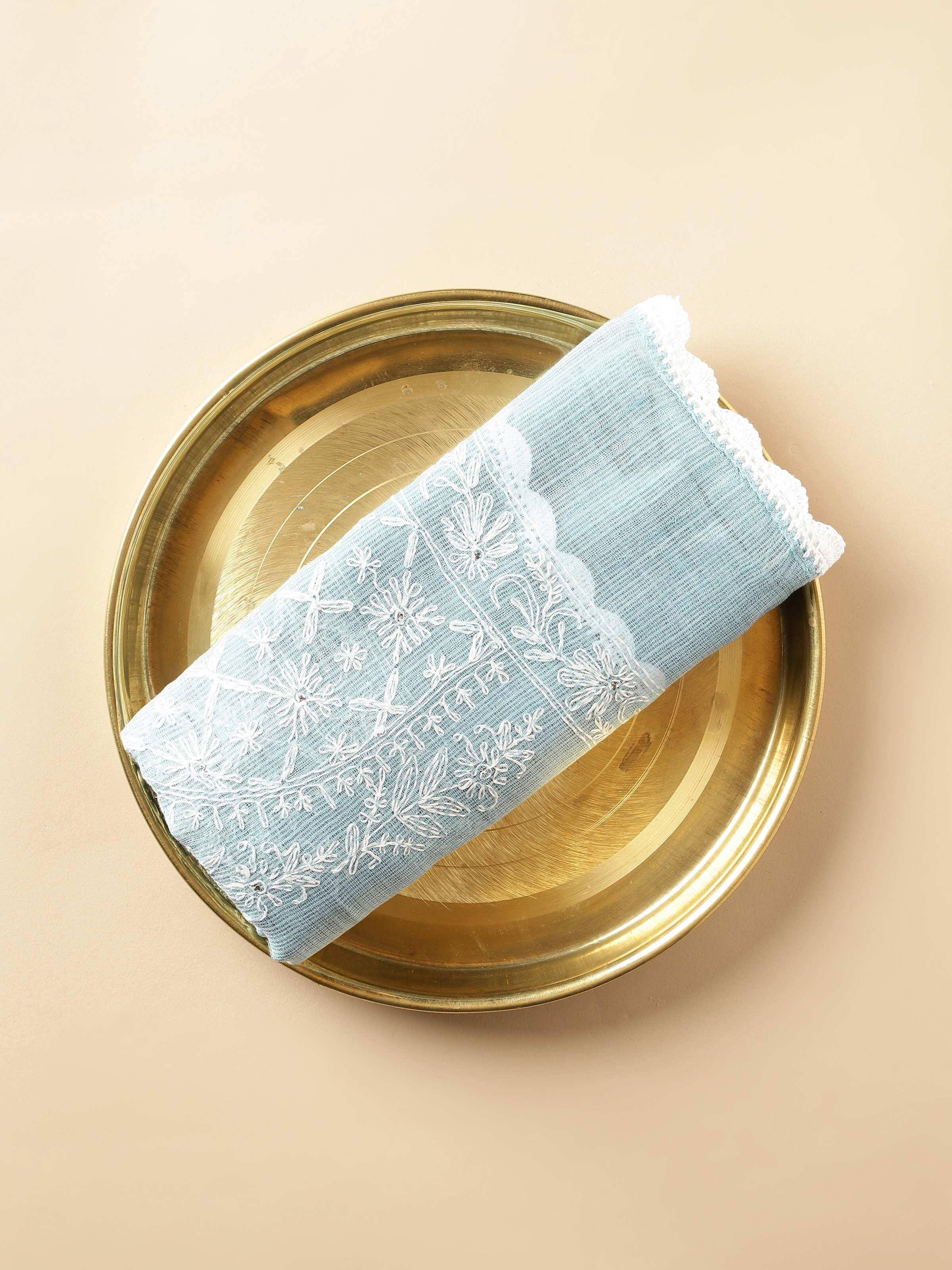 Light Blue Cotton Silk Chikankari Dupatta