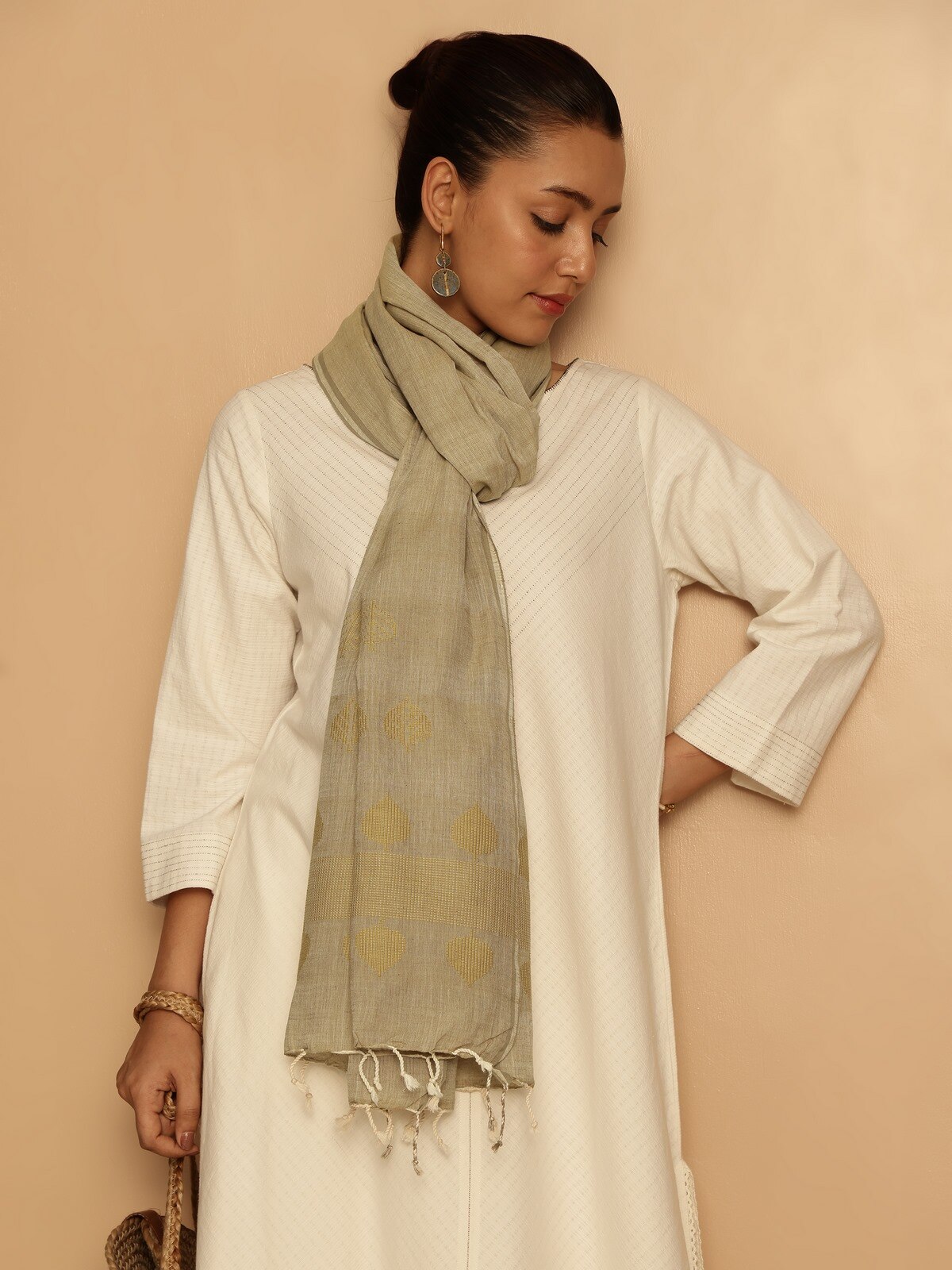 Mustard Cotton Extra-weft Stole