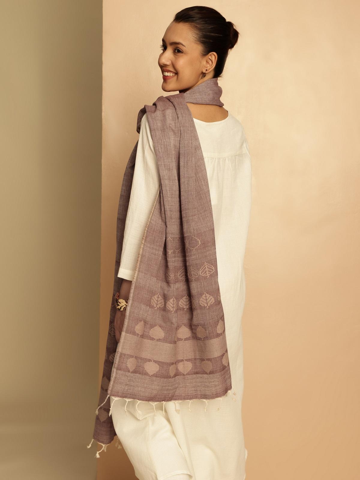 Beige Cotton Extra-weft Stole