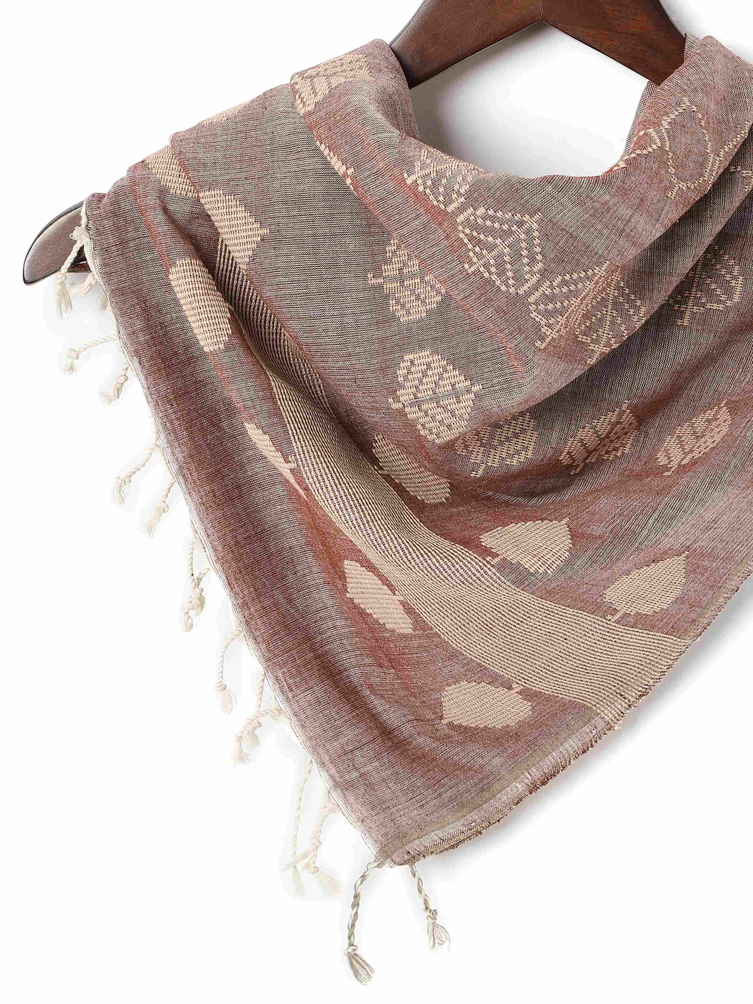 Beige Cotton Extra-weft Stole