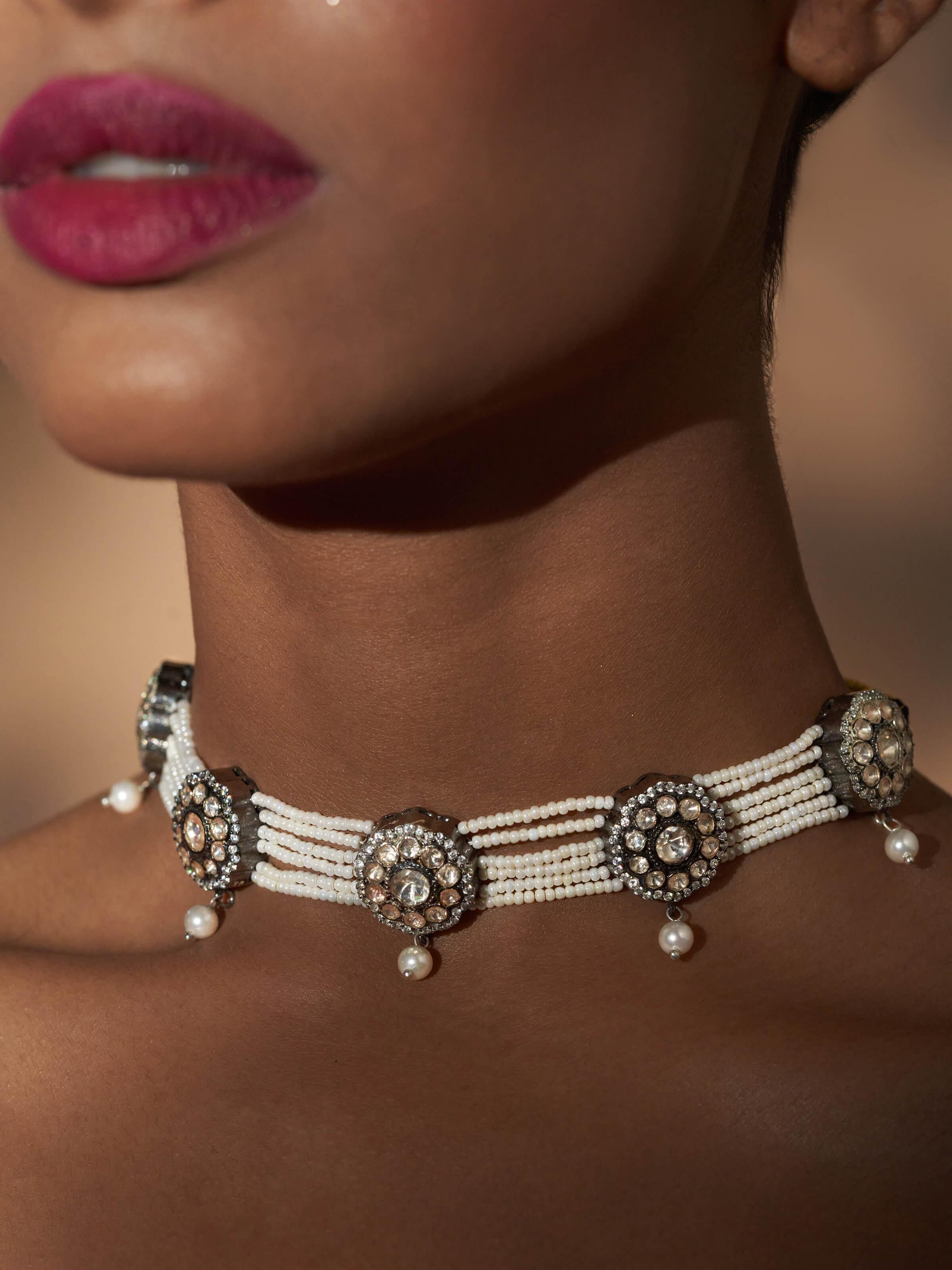 Close-up of Silversmithing Choker highlighting the fine silverwork and detailed craftsmanship.