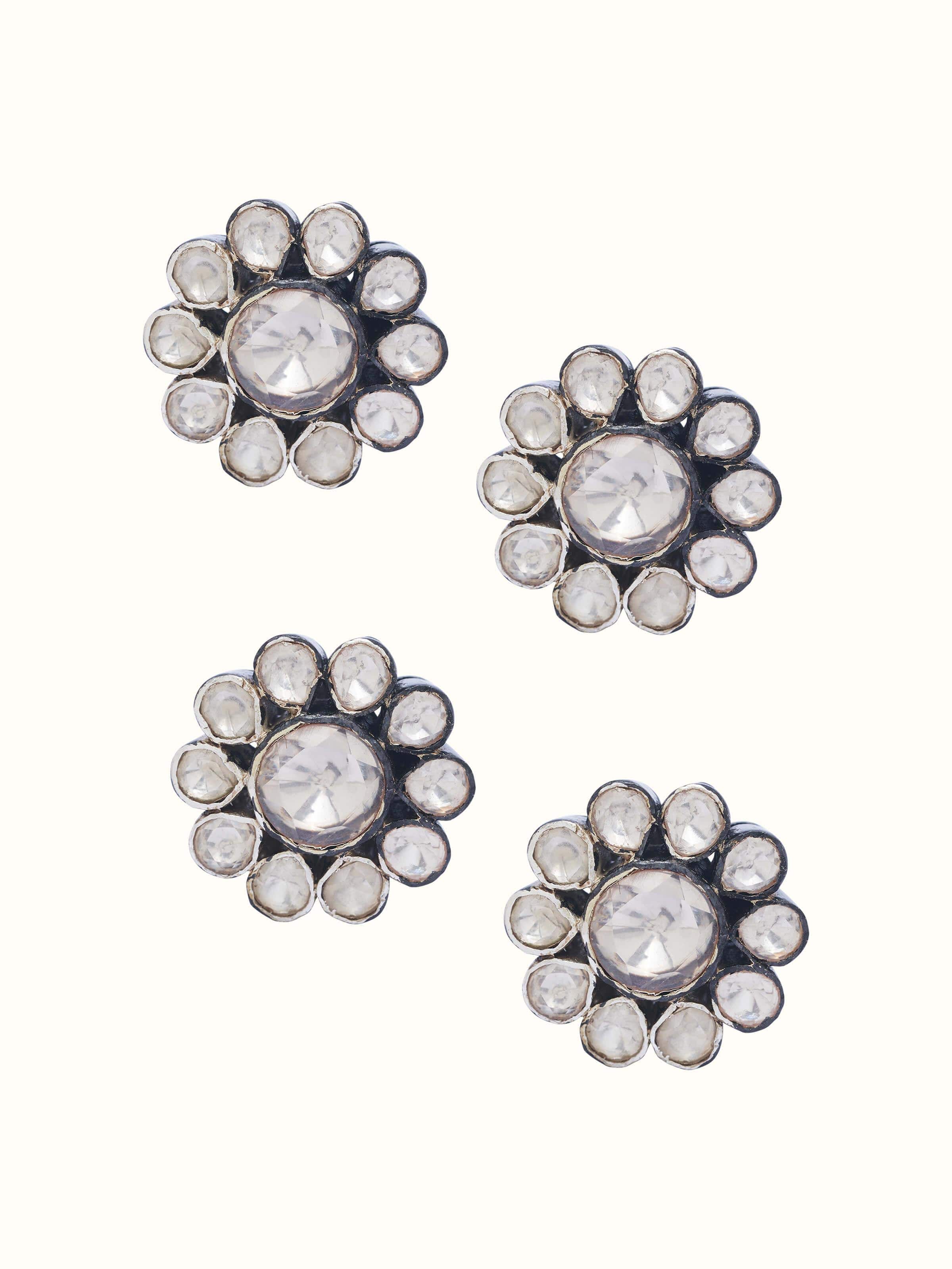 Front view of Silversmithing kurta buttons (4 pcs) highlighting intricate metalwork