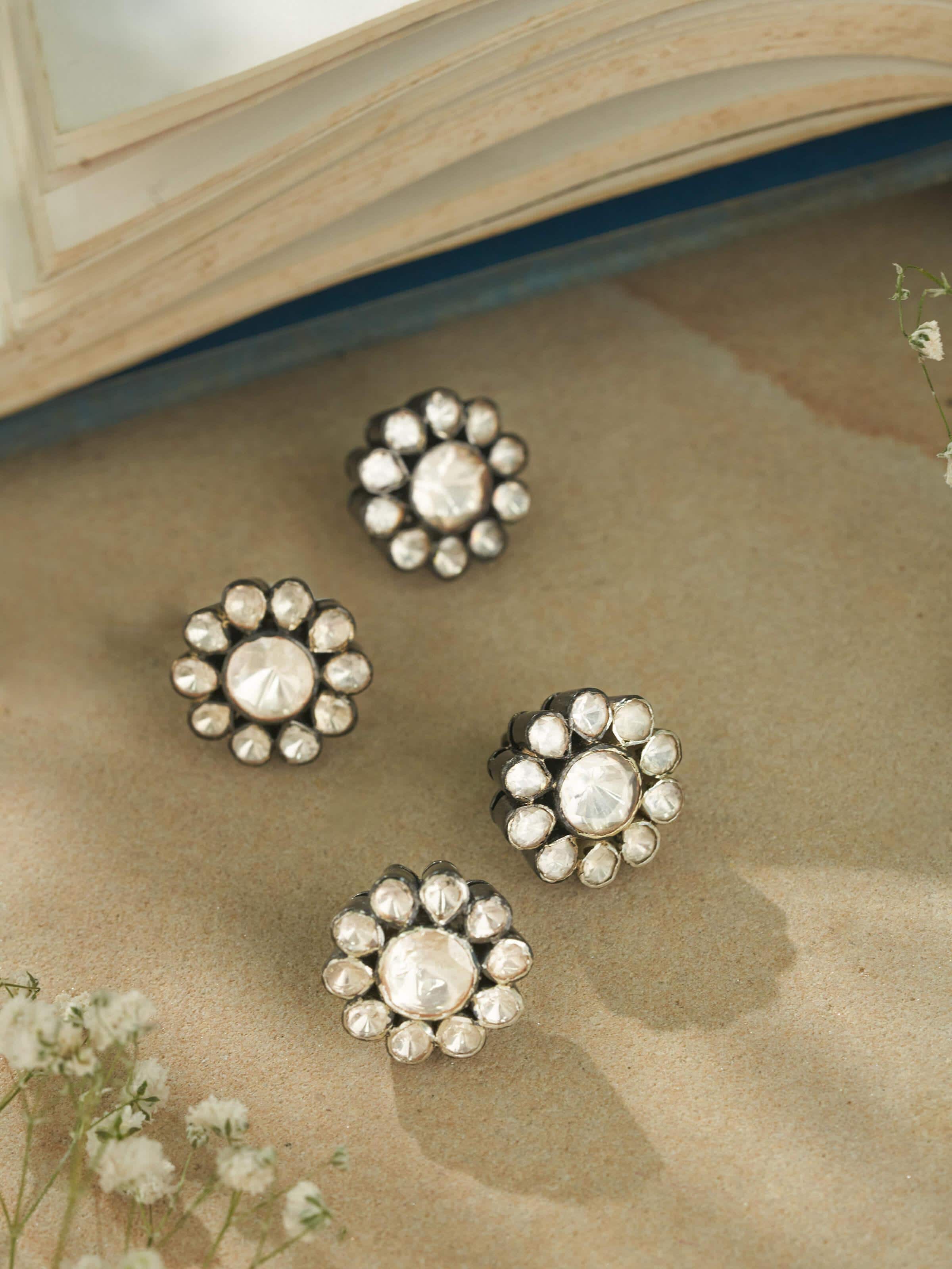 Close-up view of Silversmithing kurta buttons showing detailed design