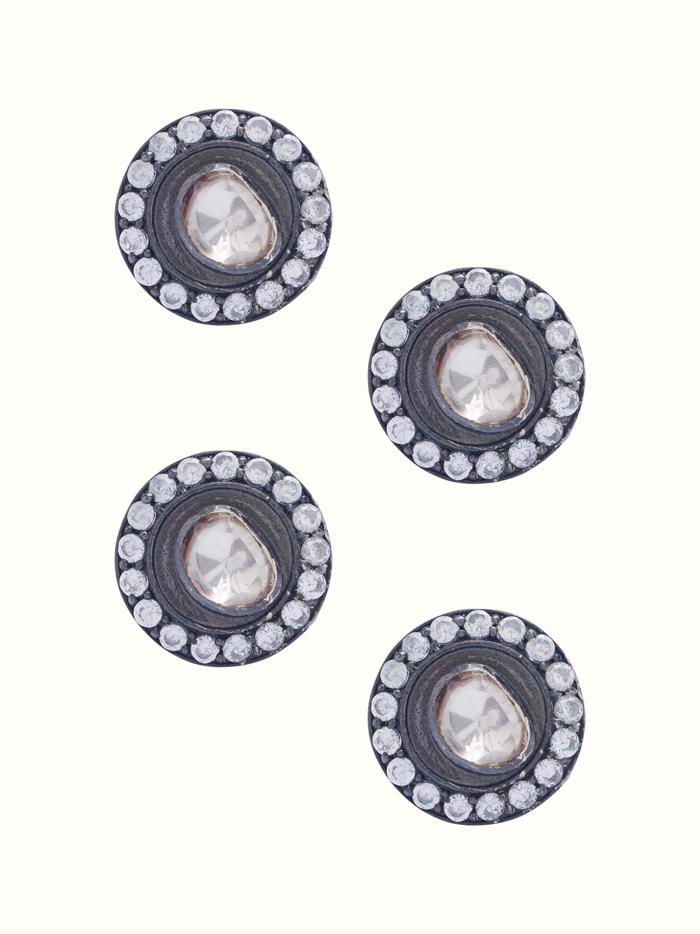 Front view of Silversmithing Kurta Buttons (4 pcs) showcasing intricate silver button design.