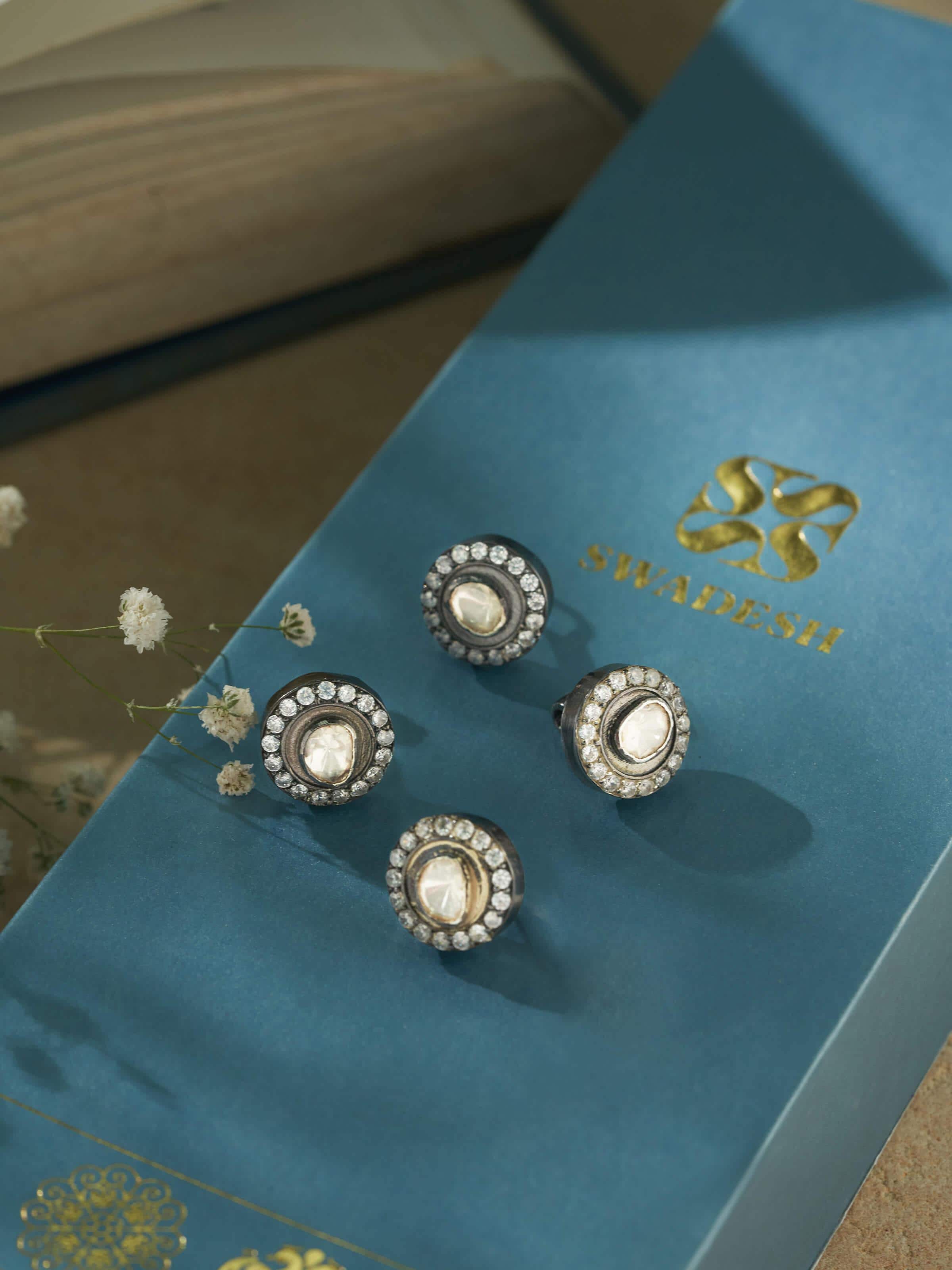 Side view of Silversmithing Kurta Buttons (4 pcs) displaying elegant button design.