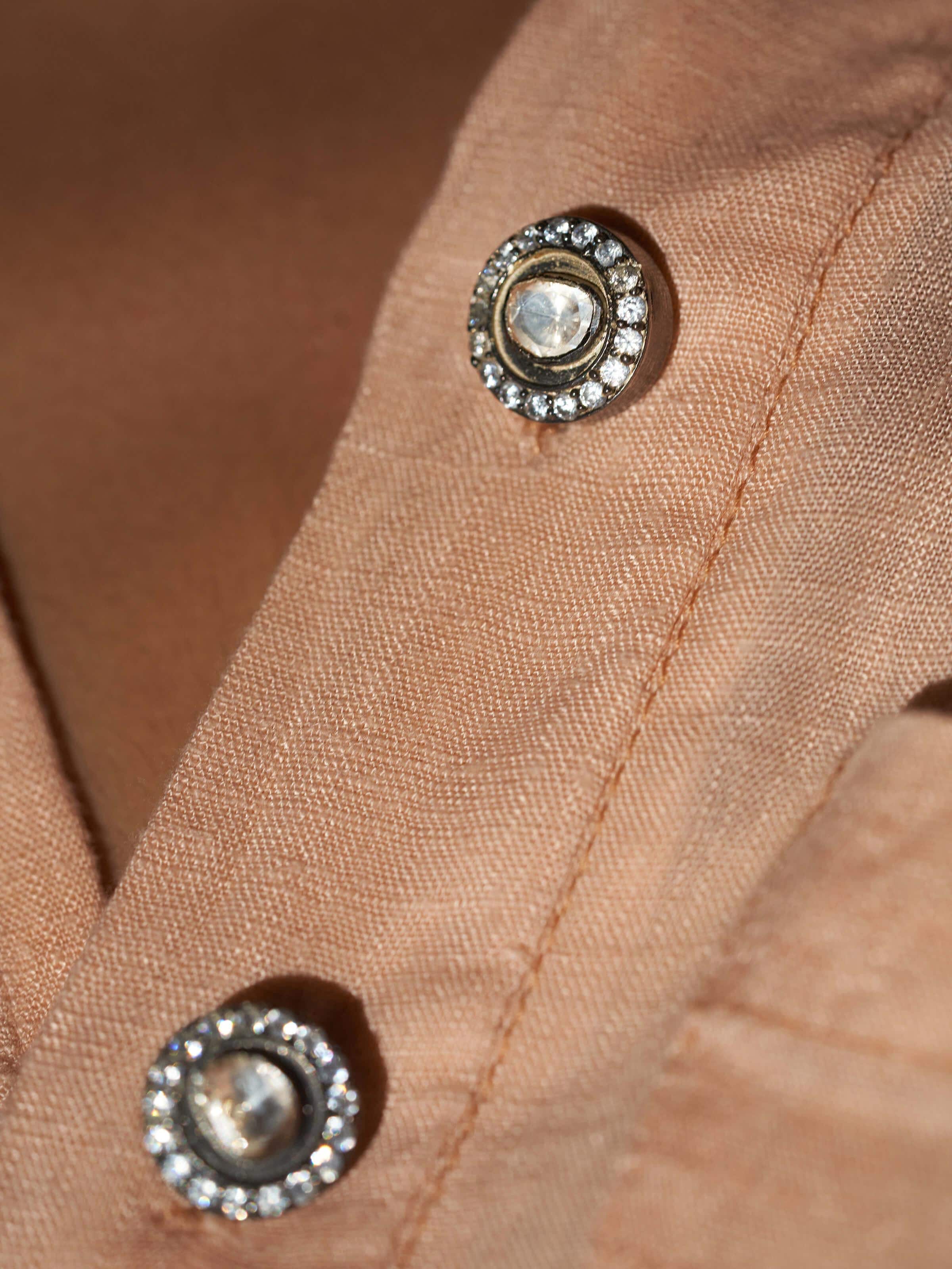 Angled view of Silversmithing Kurta Buttons (4 pcs) emphasizing fine silver detailing.
