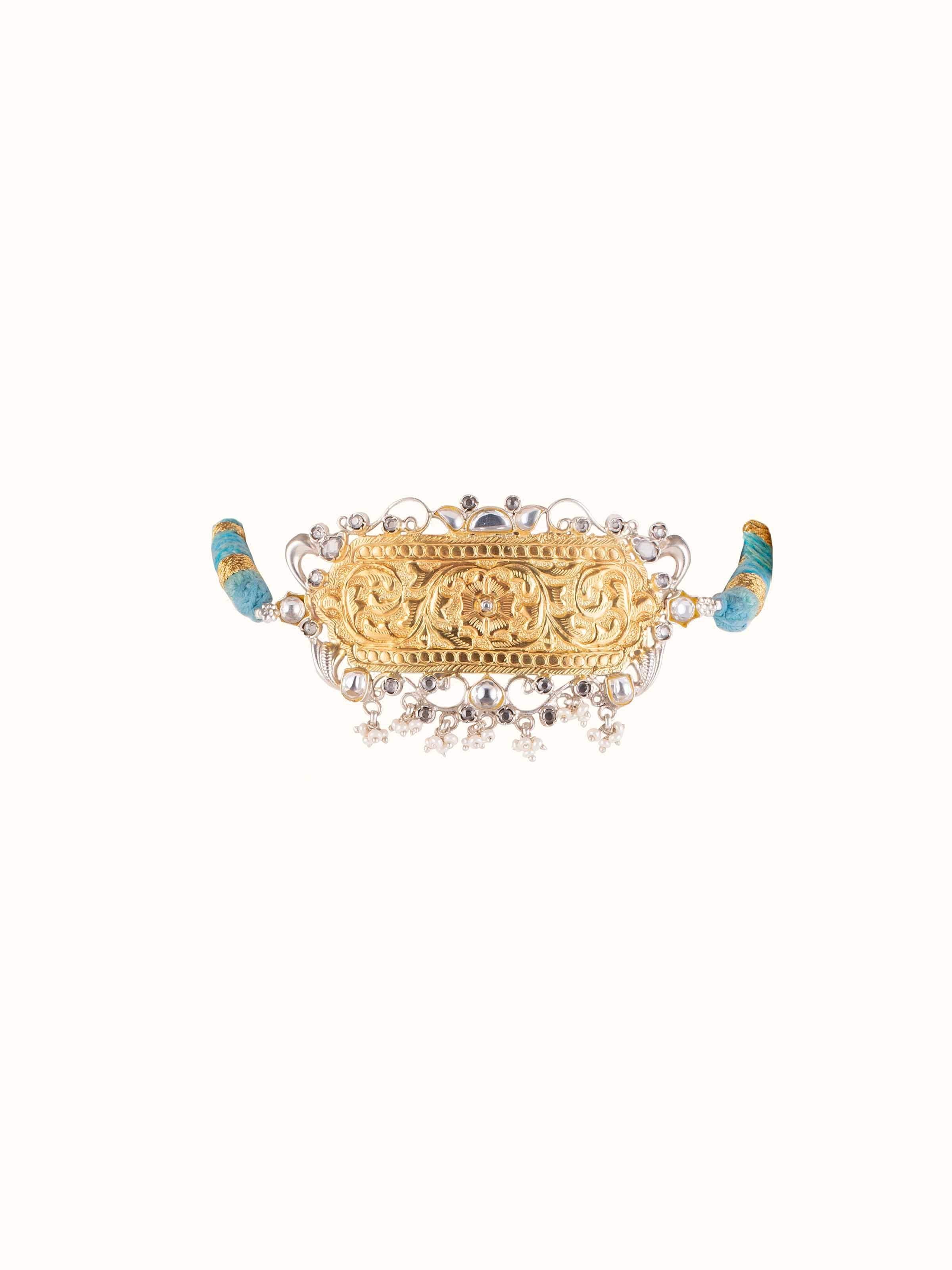 Front view of Chitai silver choker showcasing traditional design and intricate detailing