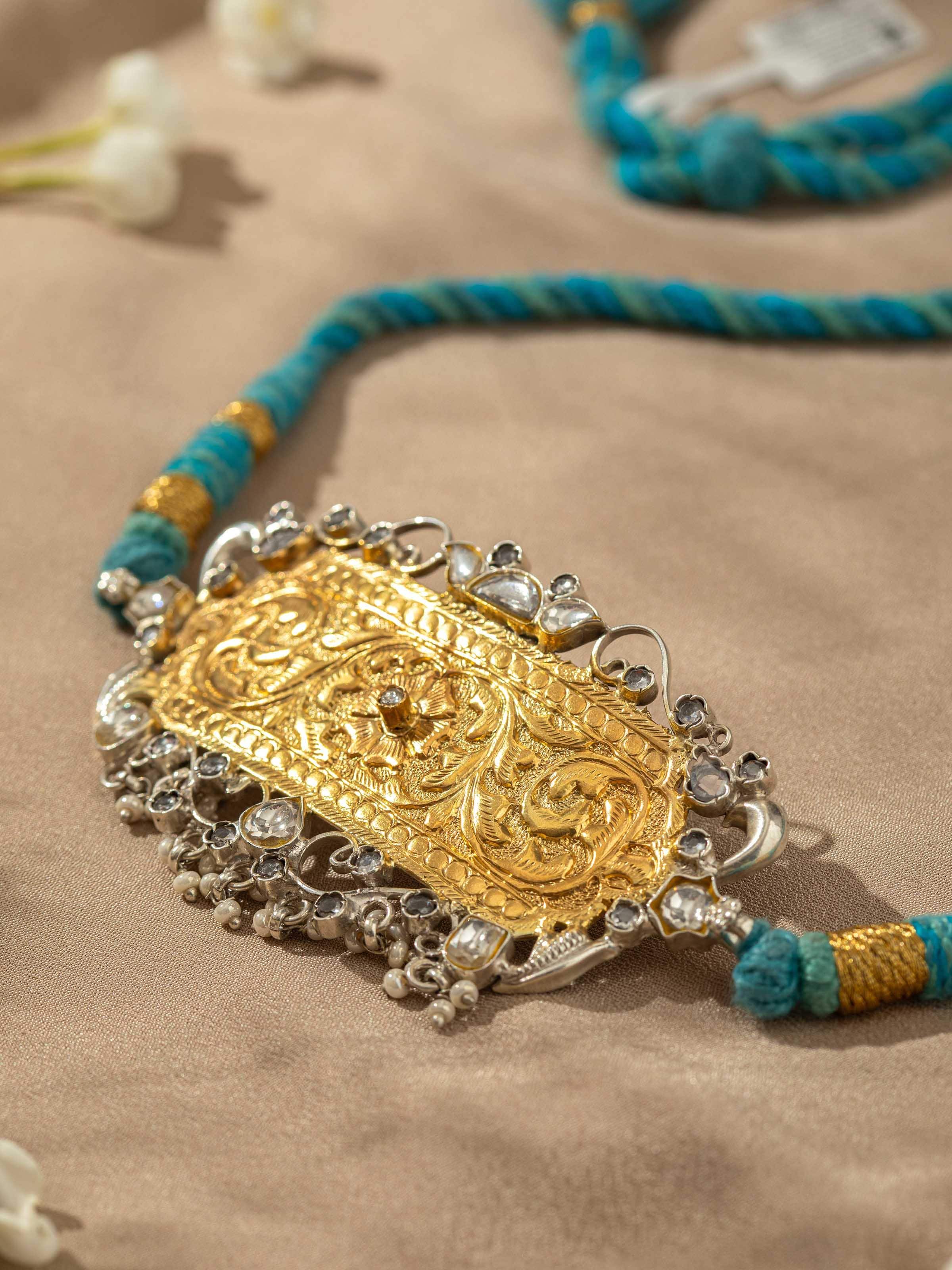 Detailed view of Chitai silver choker focusing on its intricate design and high-quality silverwork