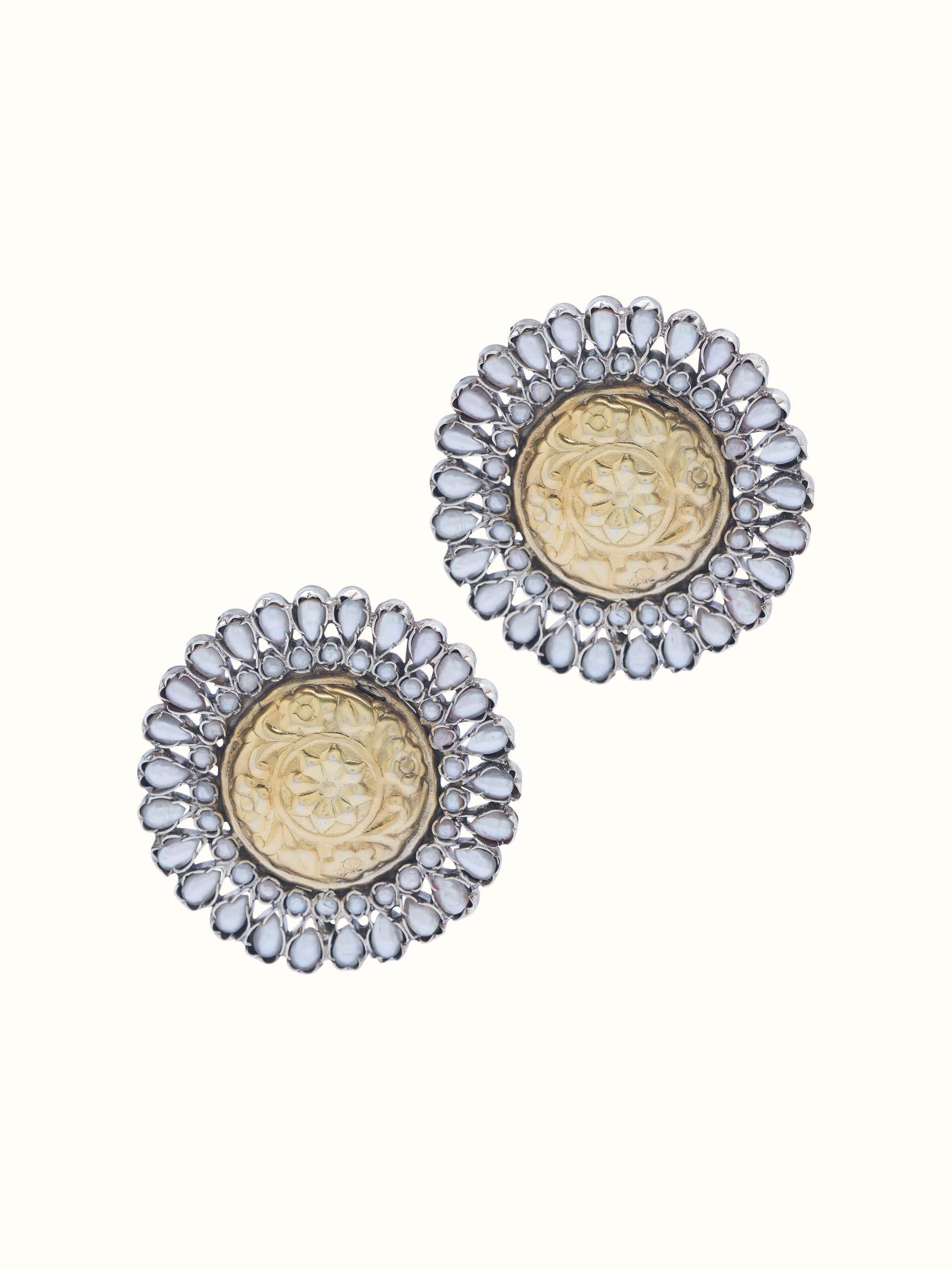 Front view of Chitai Silver Studs featuring traditional design and polished silver finish.