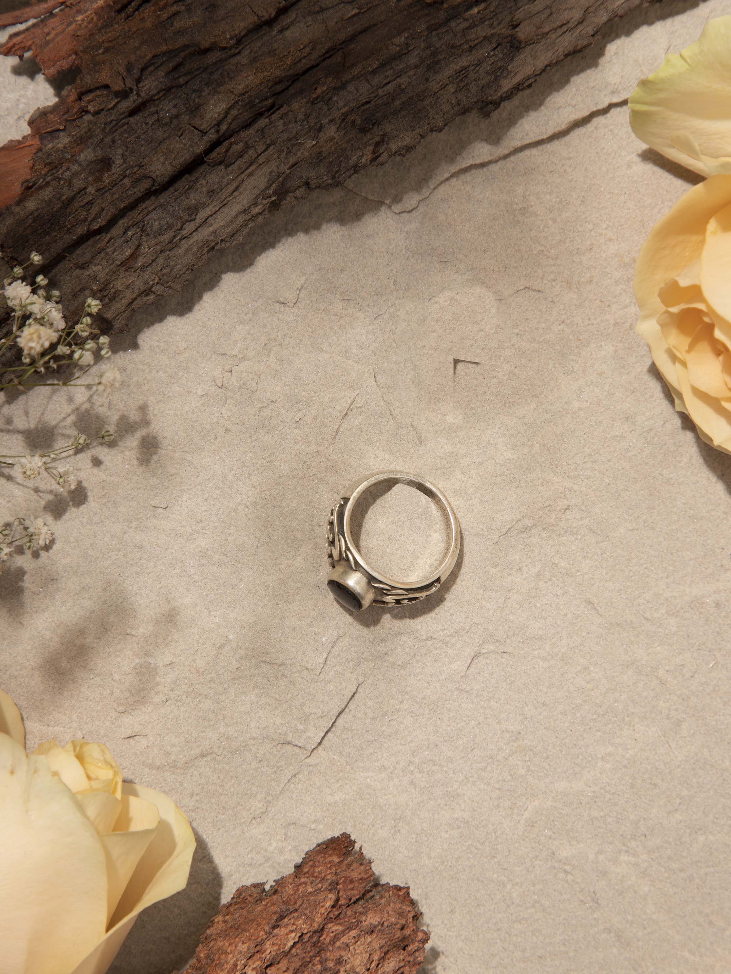 Close-up of Chitai Silver Ring showcasing the fine silver detailing and traditional Chitai patterns.