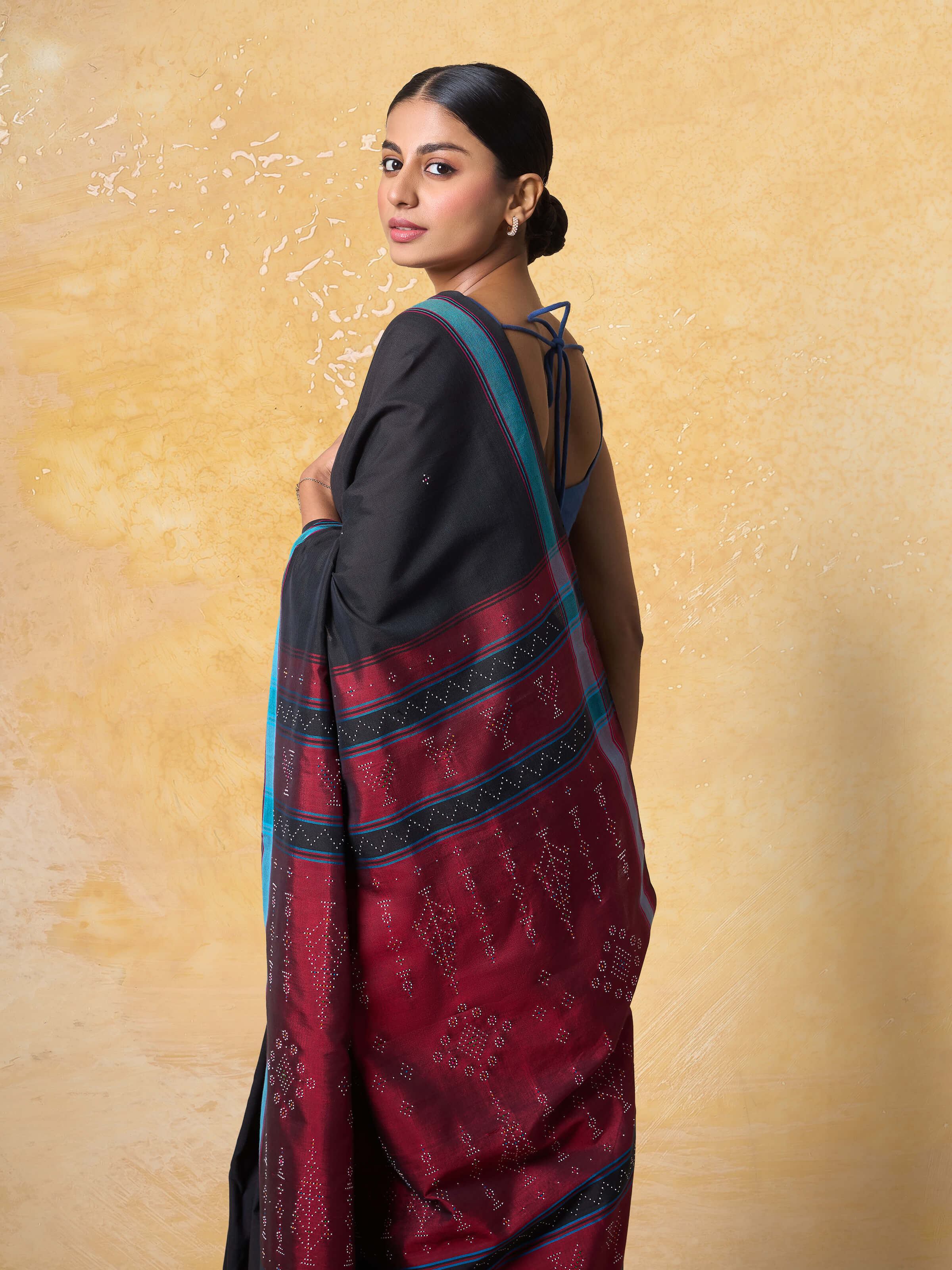 Black Cotton Silk Tangalia Saree