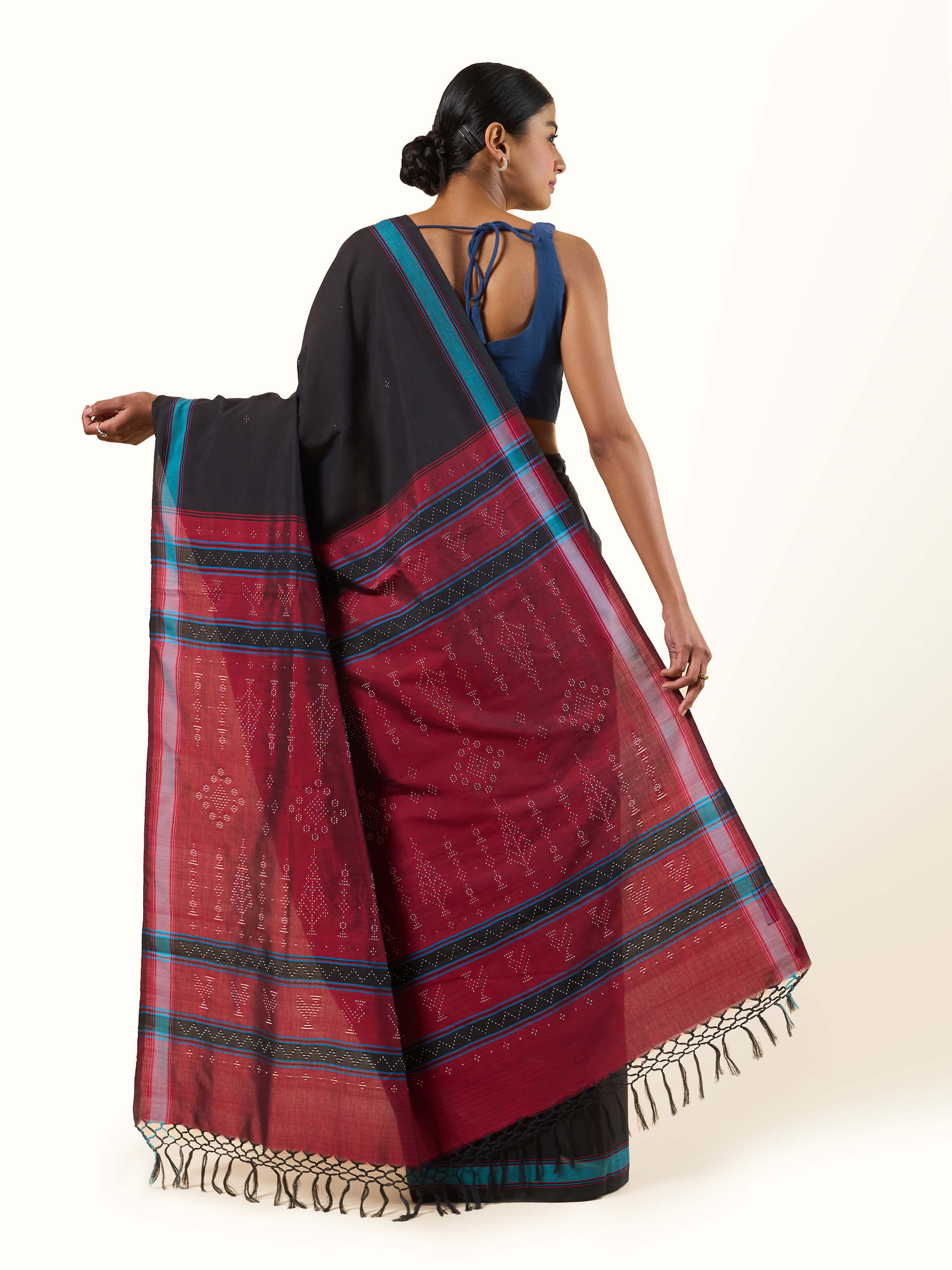 Black Cotton Silk Tangalia Saree