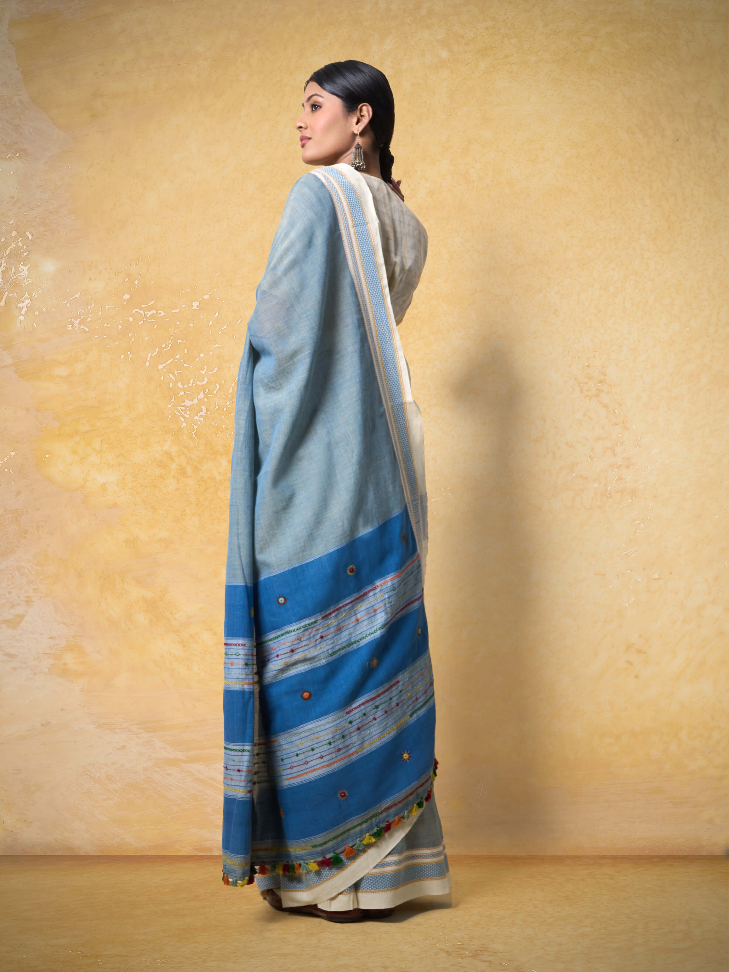 Blue Natural Dyed Cotton Lambani Embroidered Saree