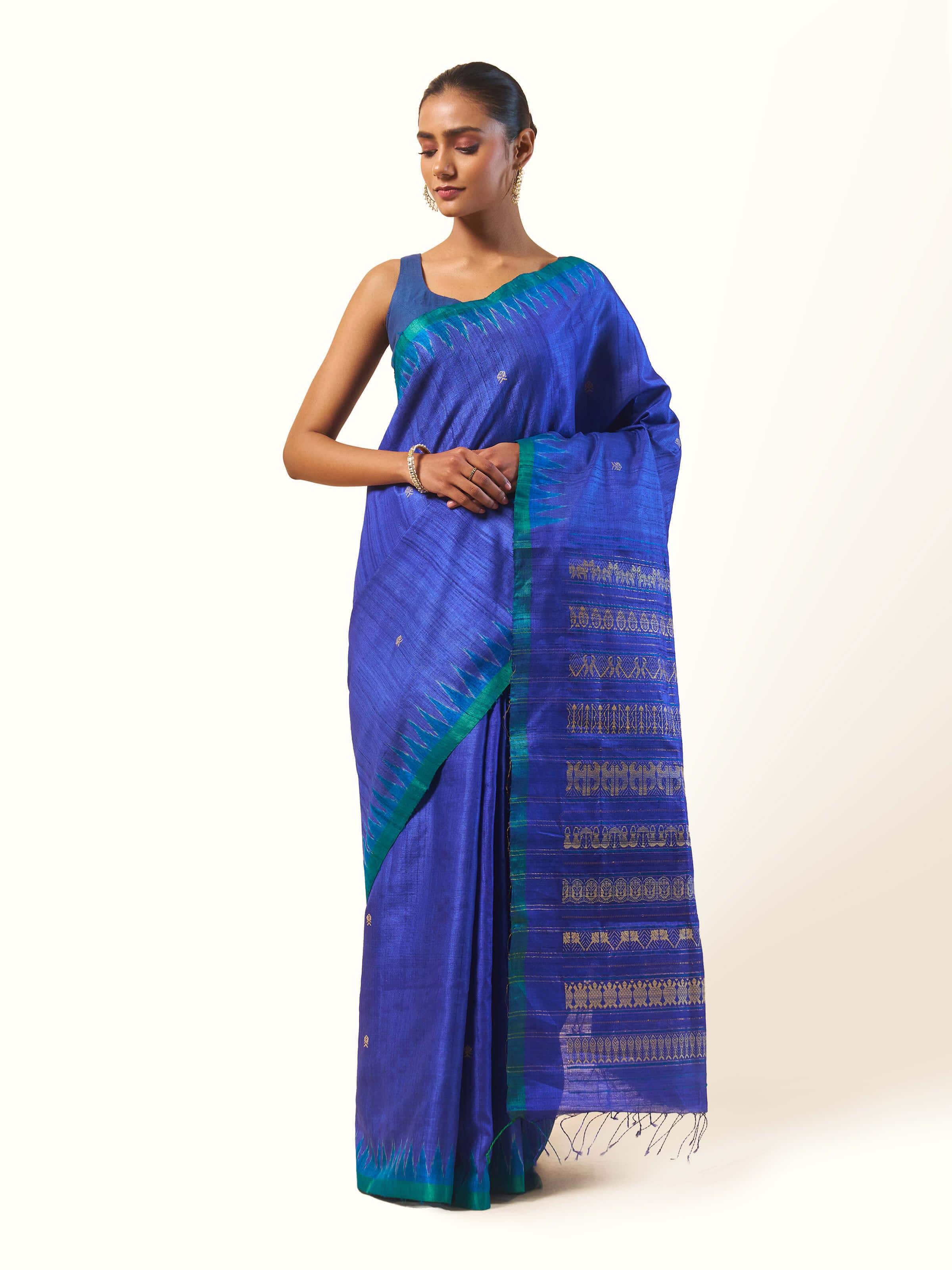 Front view of Tussar Silk Saree in elegant design with natural sheen and intricate motifs