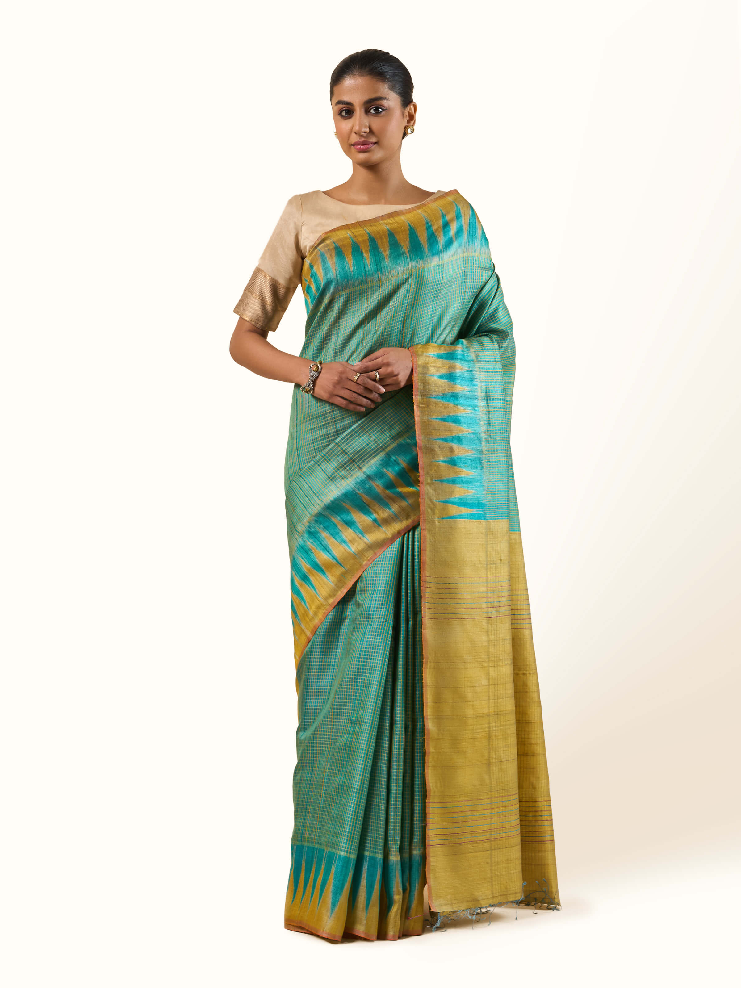 Light Green Tussar Silk Bandha Odisha Ikat Saree