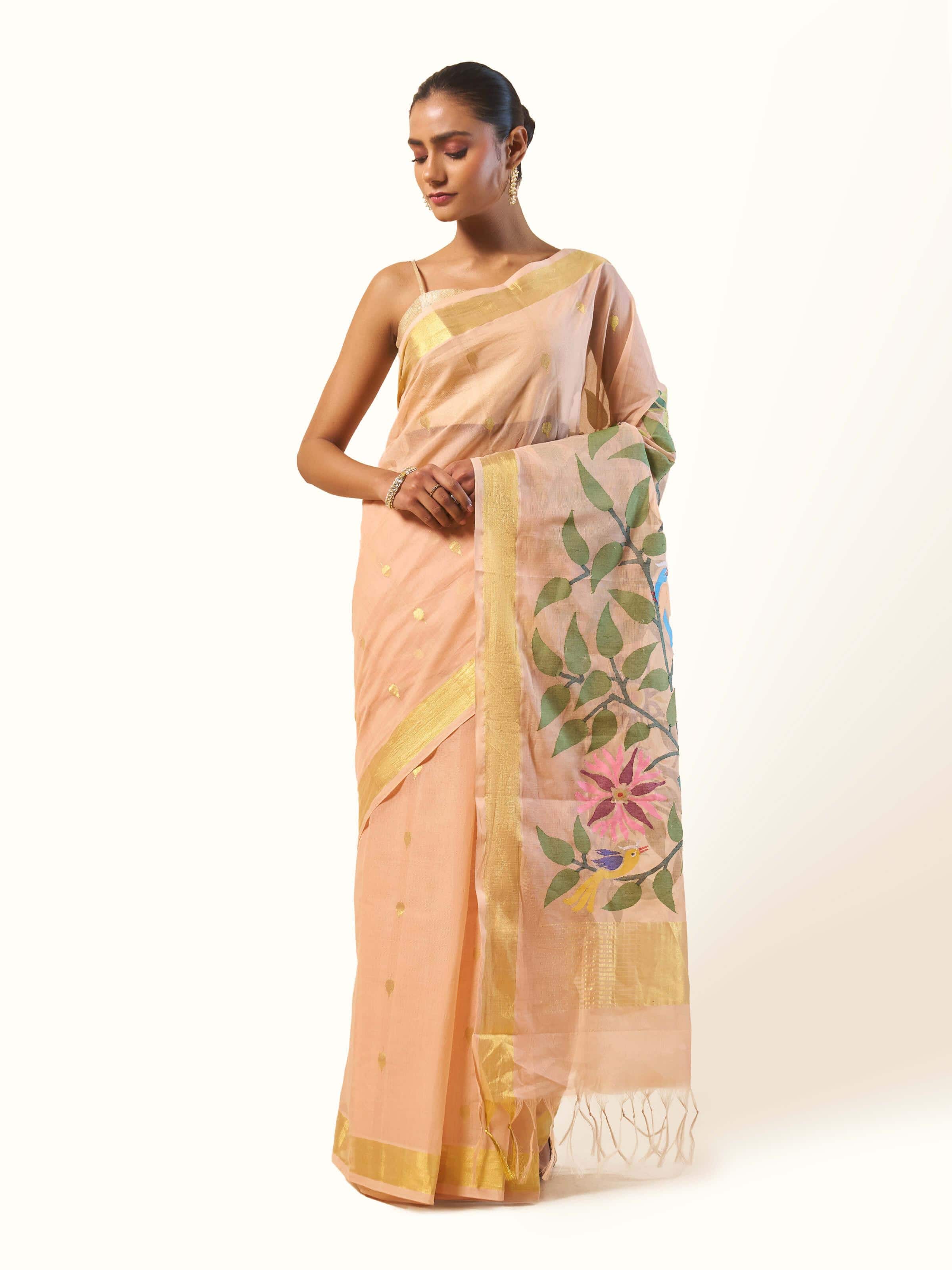 Front view of Cotton Venkatagiri Saree in traditional design