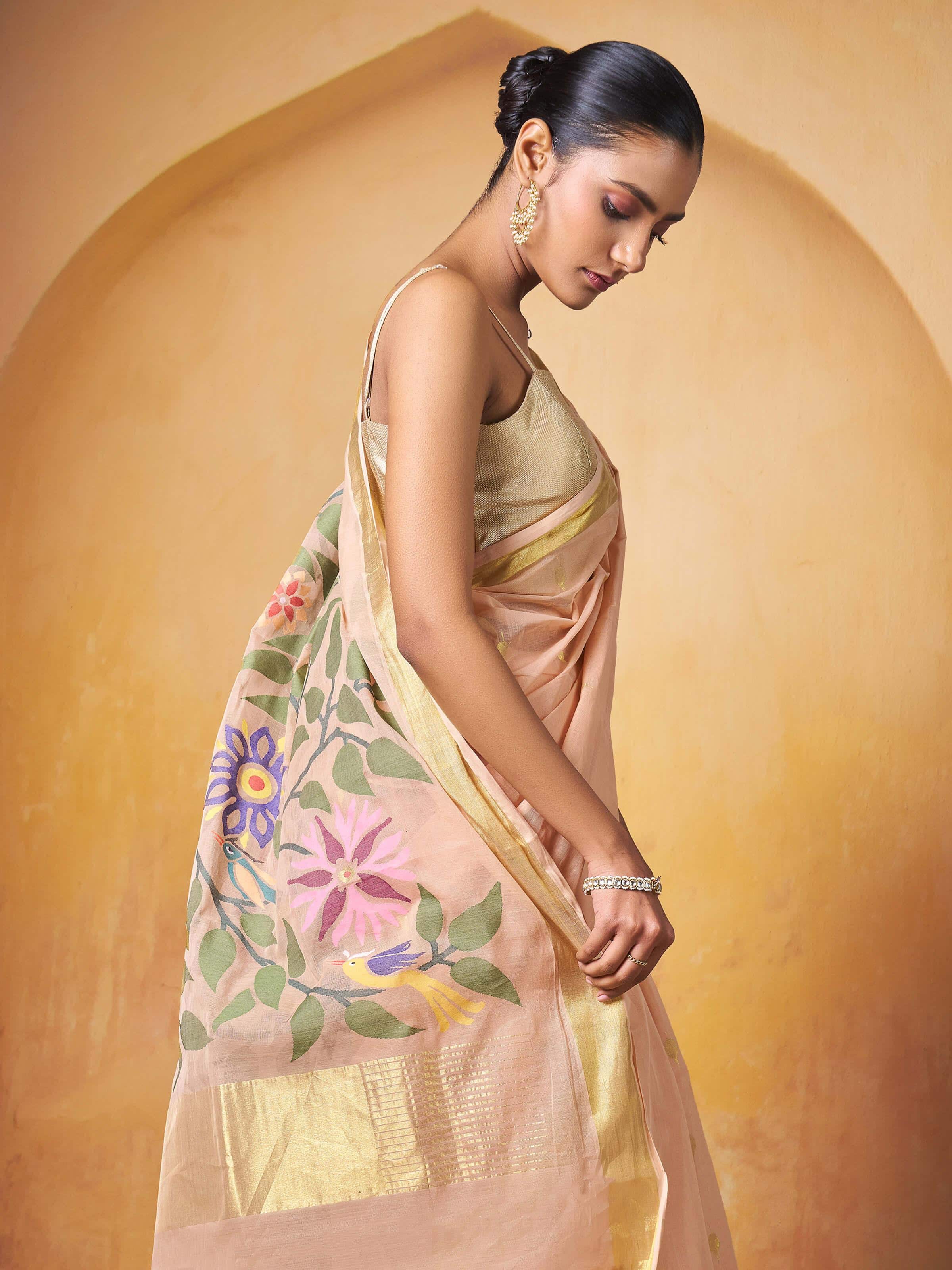 Close-up of detailed work on Cotton Venkatagiri Saree