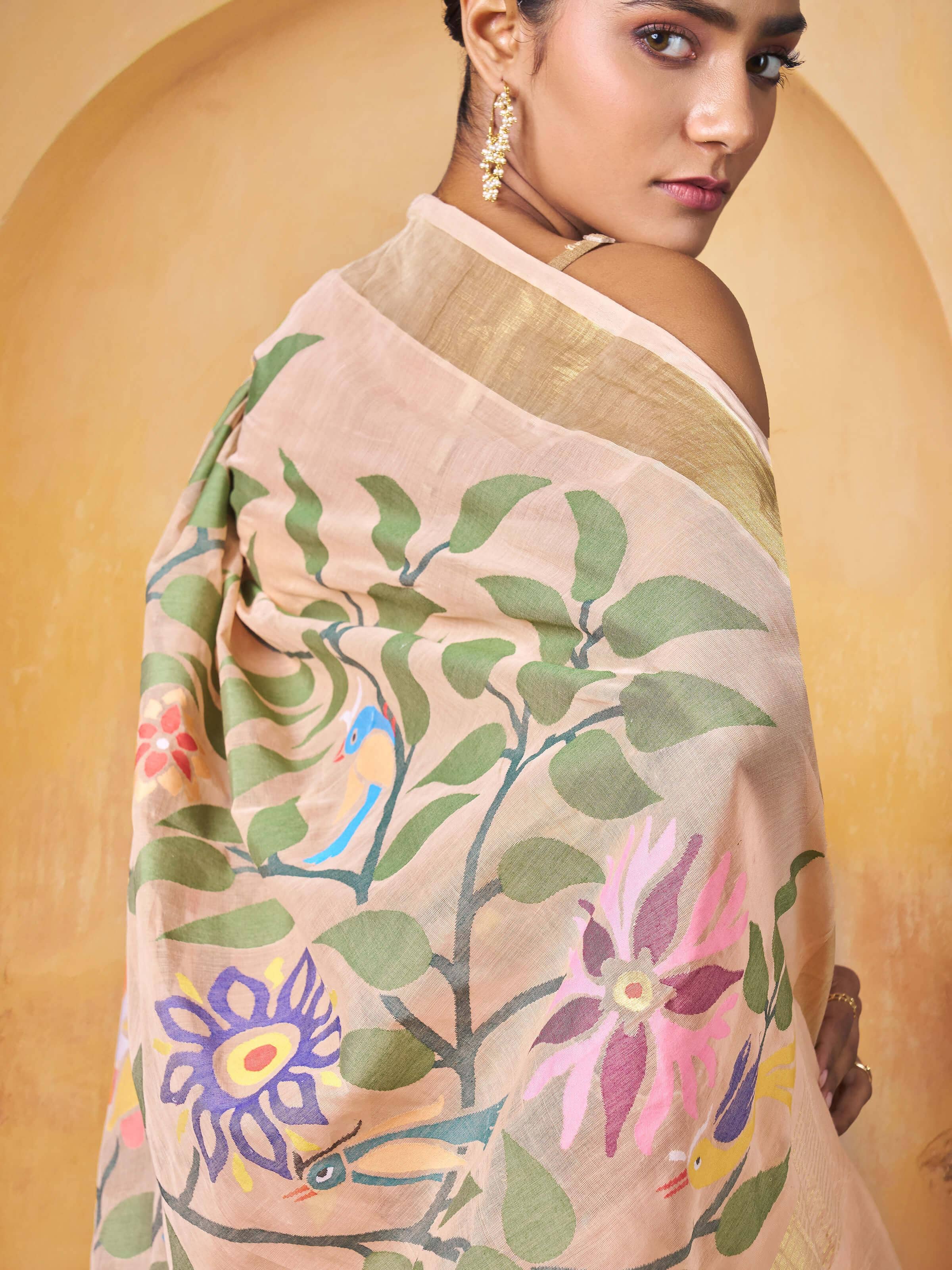 Back view of Cotton Venkatagiri Saree highlighting its craftsmanship