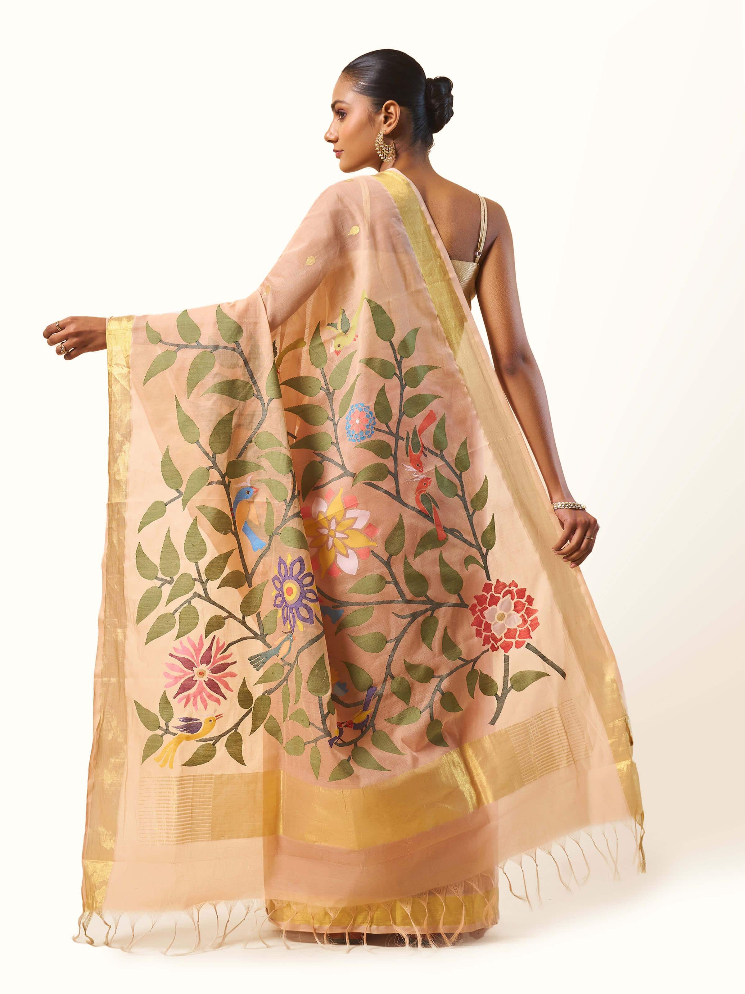 Detailed view of Cotton Venkatagiri Saree's fabric and texture