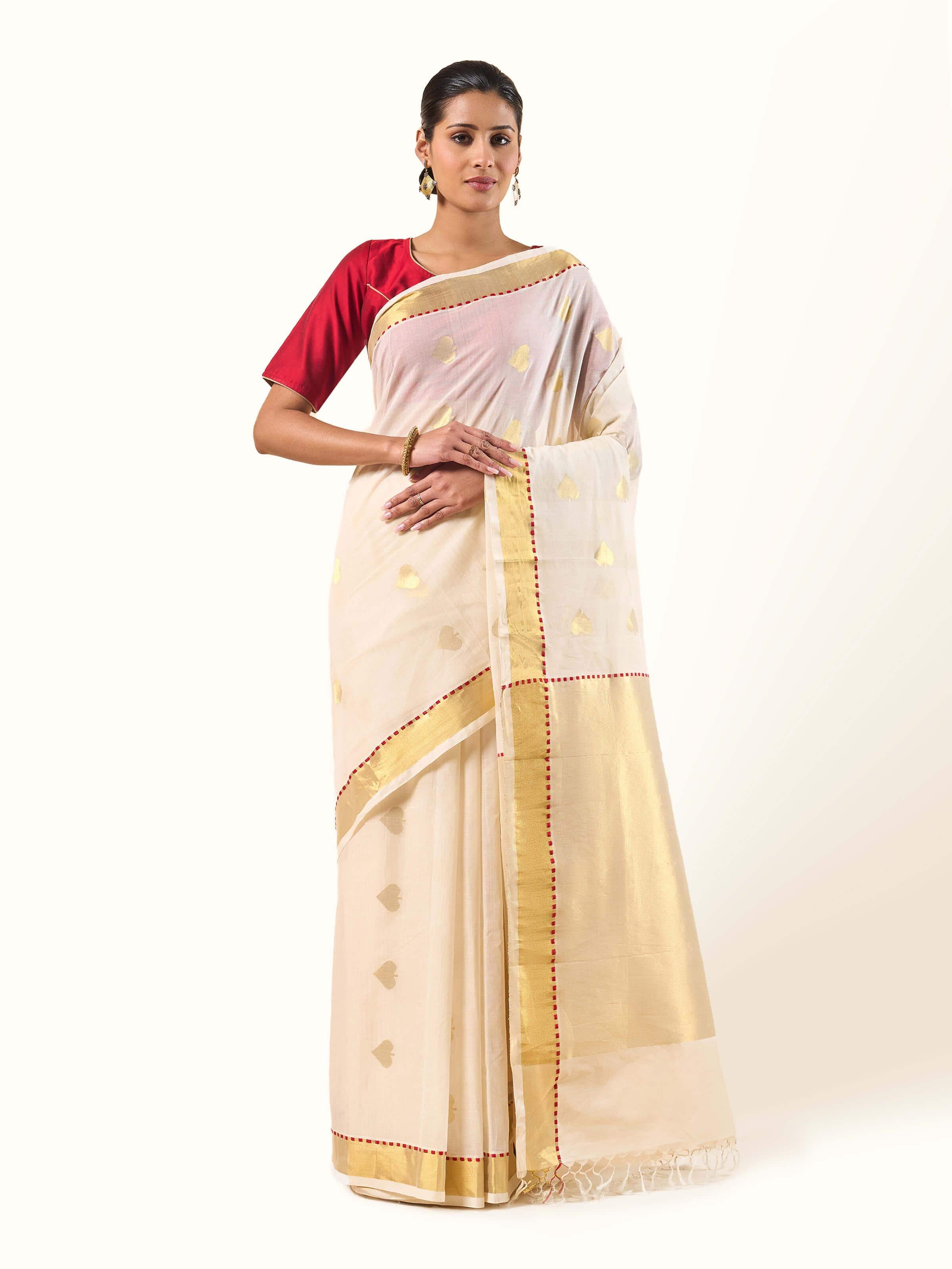 Front view of Cotton Venkatagiri Saree with traditional motifs and intricate weaving