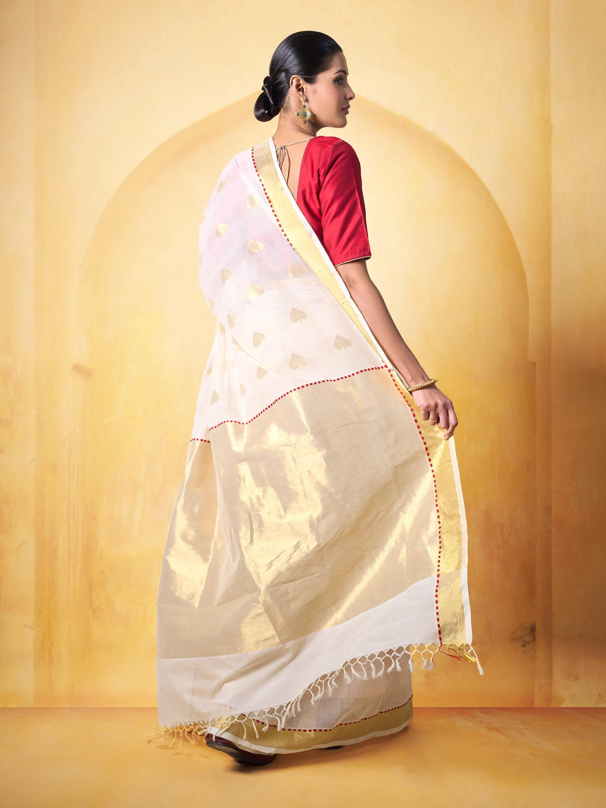 Close-up of pallu on Cotton Venkatagiri Saree emphasizing traditional design and texture