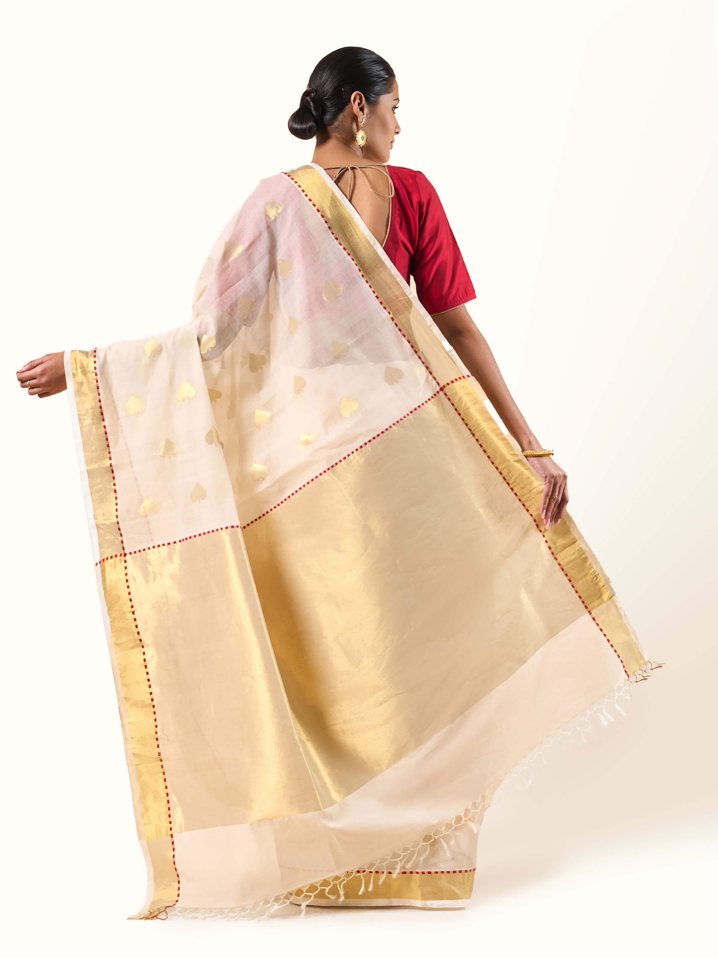Angle view of Cotton Venkatagiri Saree highlighting elegant drape and quality fabric