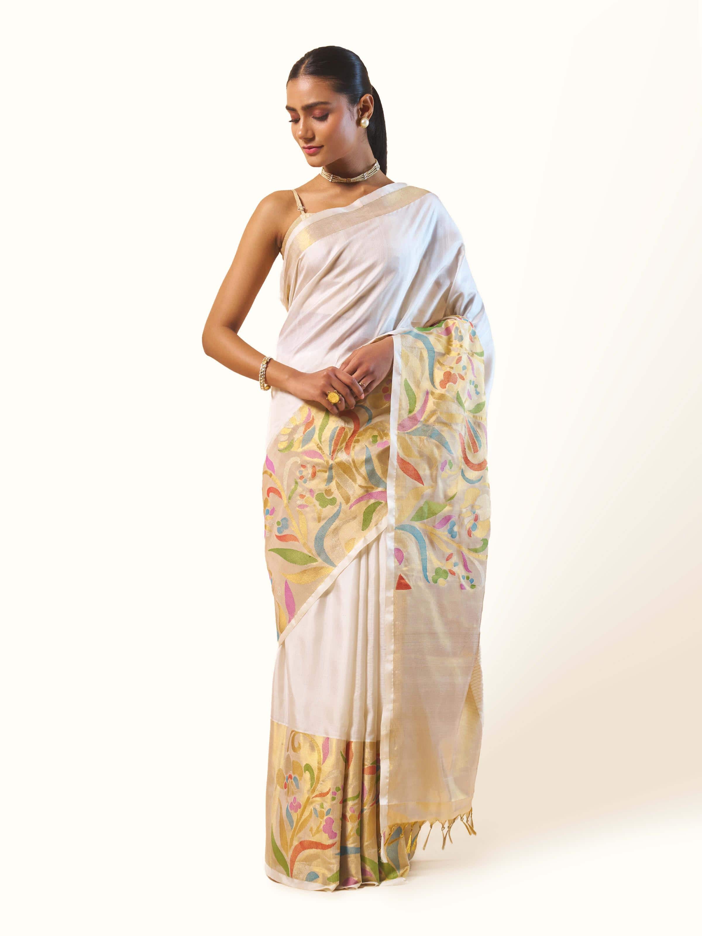 Off-white Silk Venkatagiri Saree