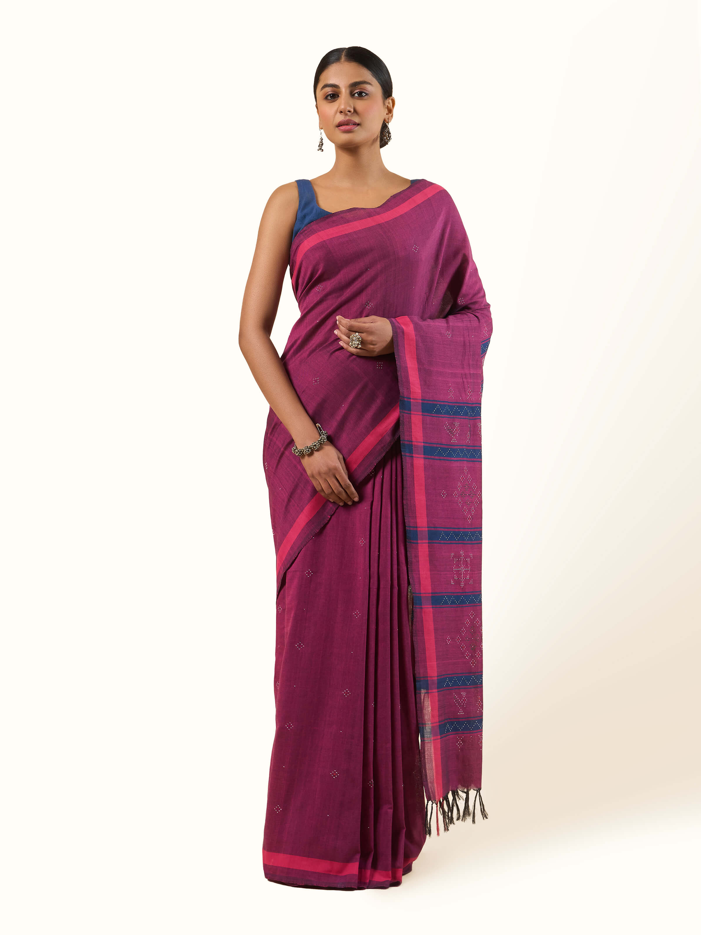Magenta Cotton Tangalia Saree