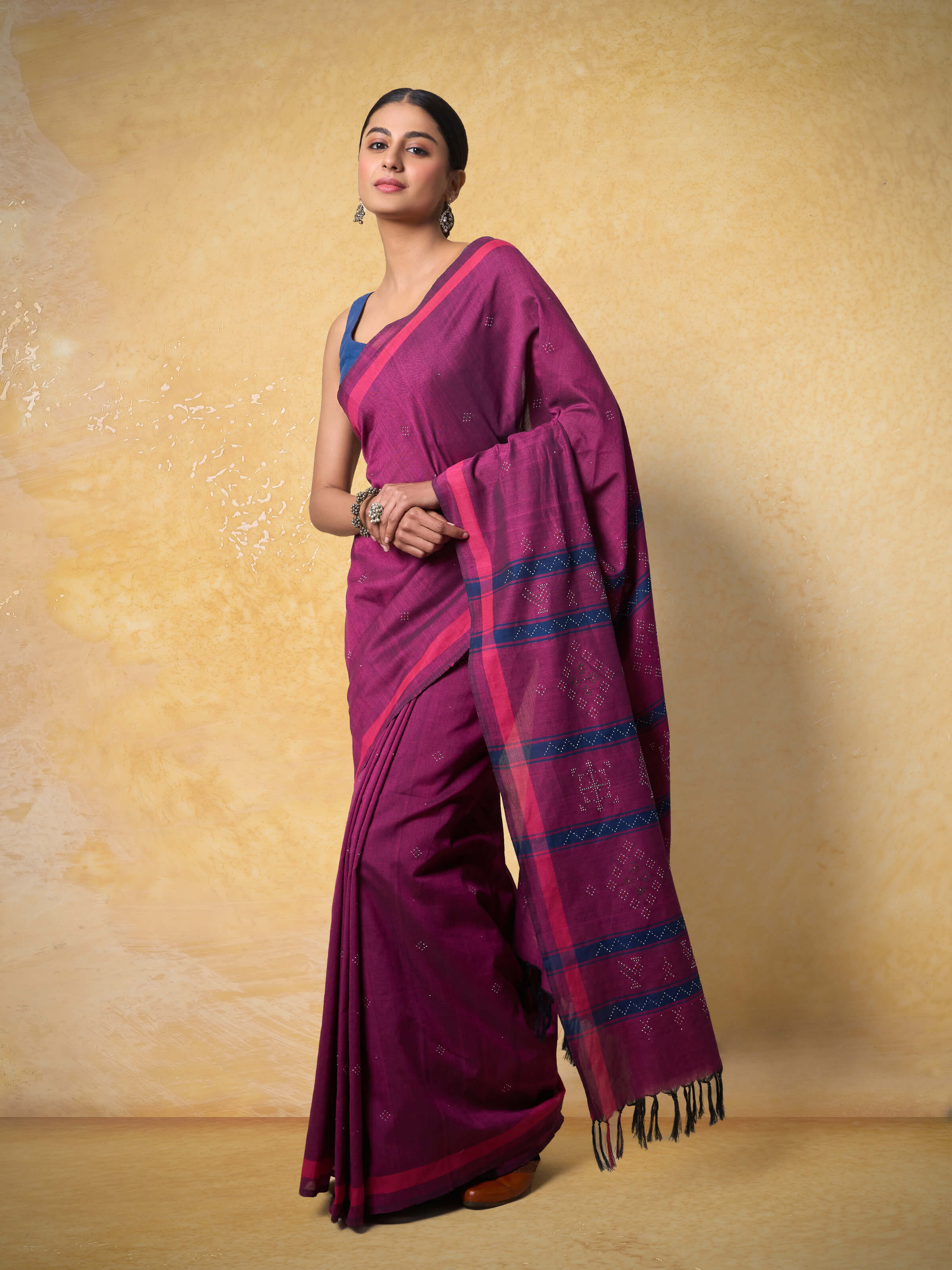 Magenta Cotton Tangalia Saree