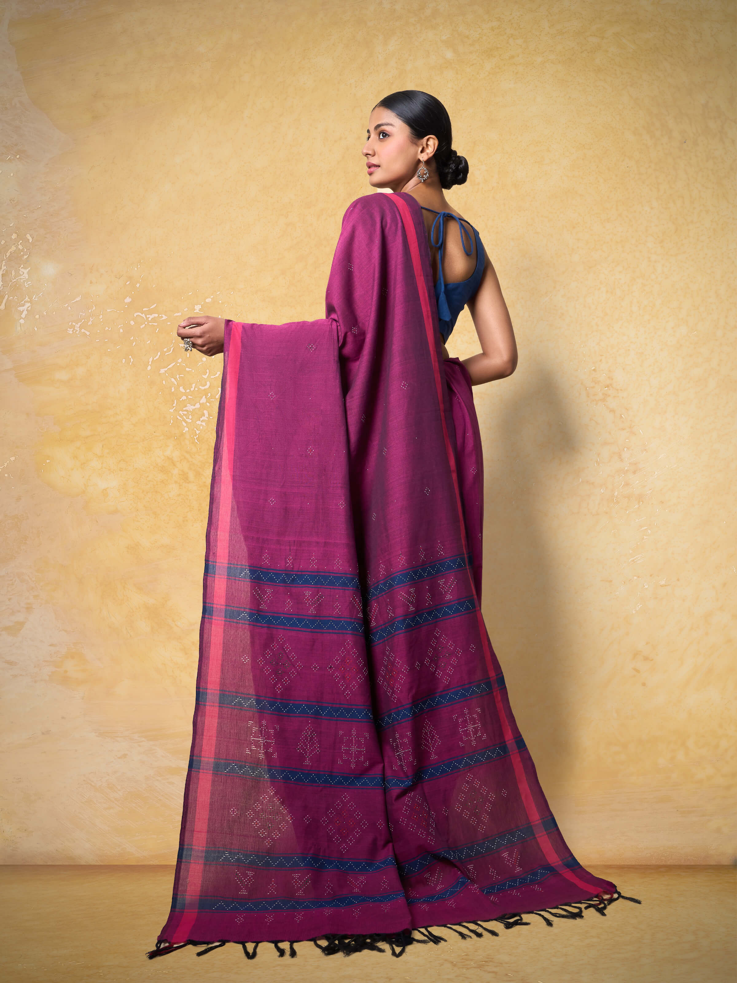 Magenta Cotton Tangalia Saree