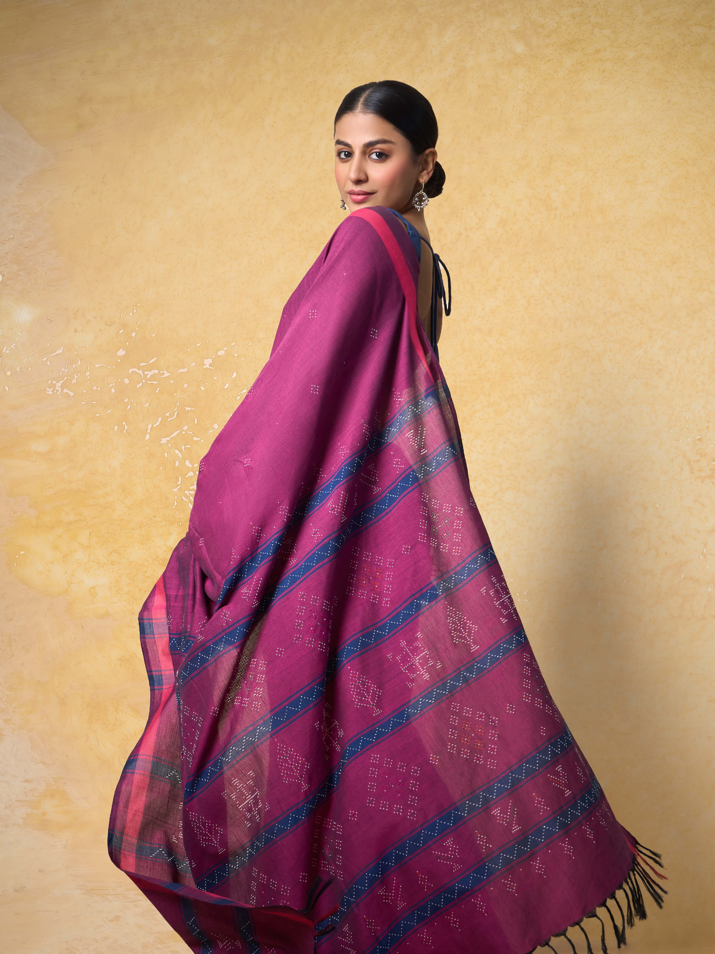 Magenta Cotton Tangalia Saree