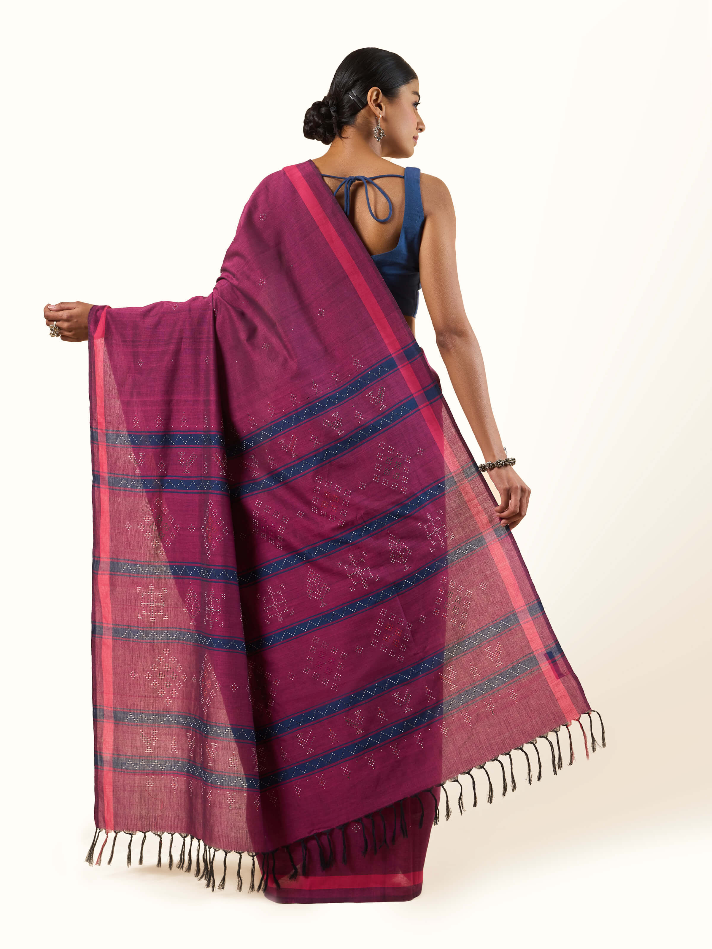 Magenta Cotton Tangalia Saree
